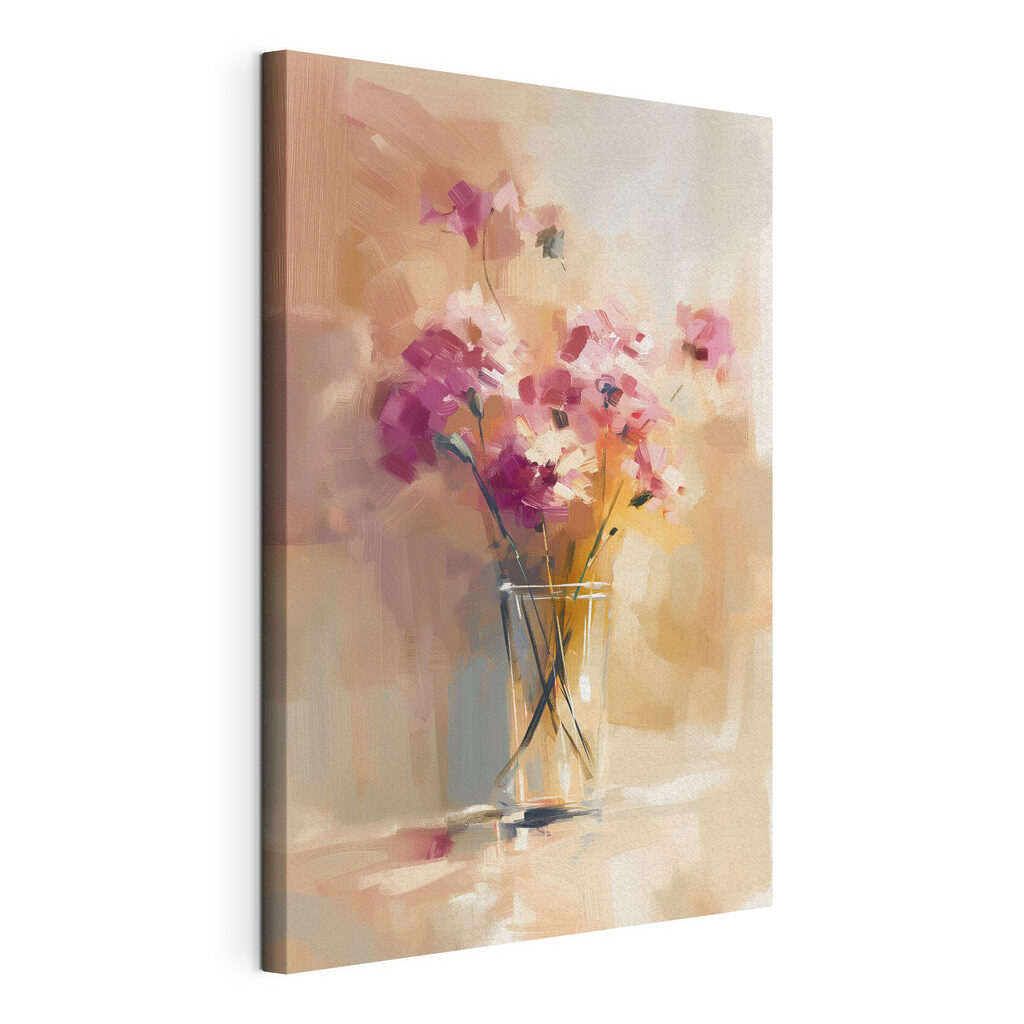 A painting of flowers in a glass vase A painting of flowers in a glass vase