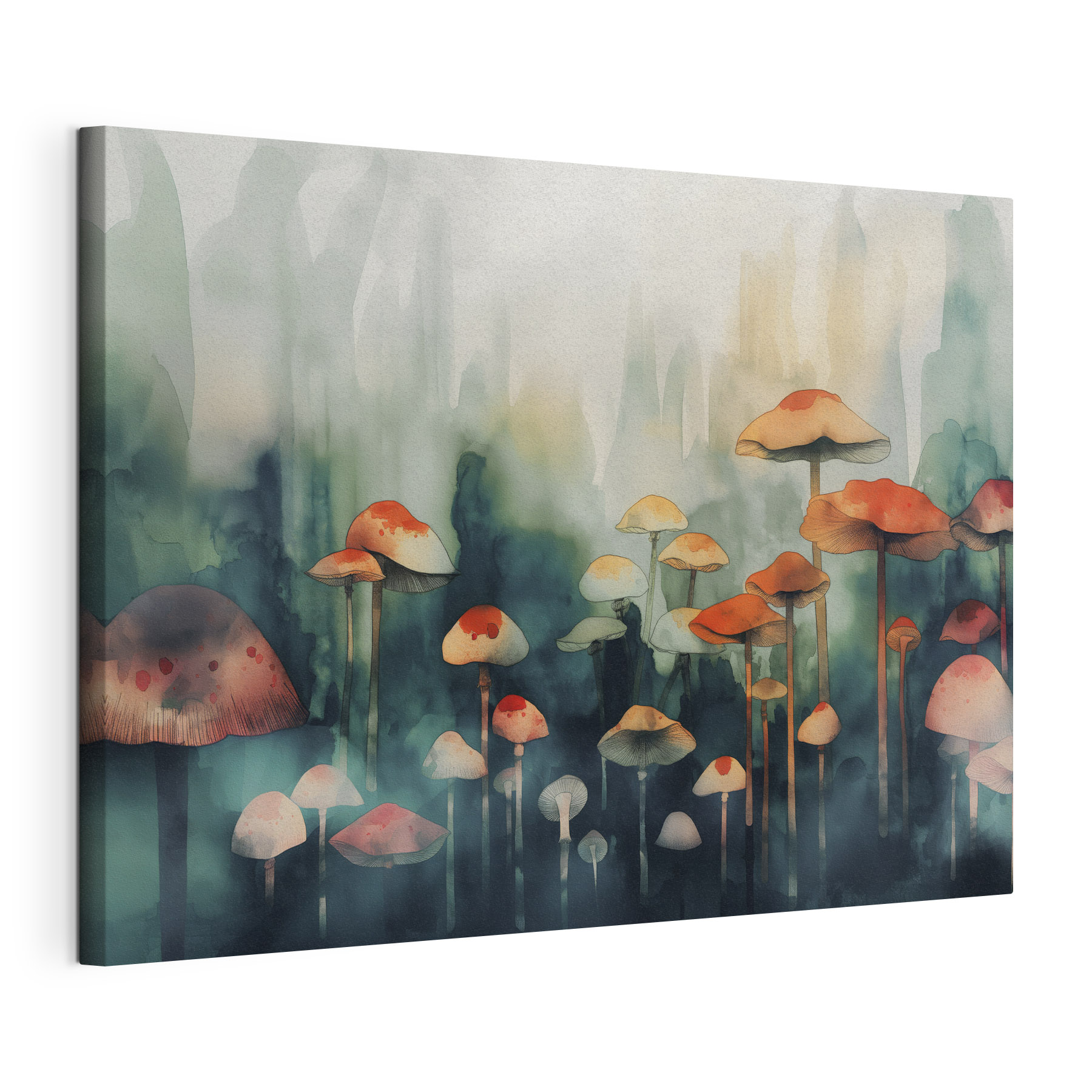 A group of mushrooms in a foggy forest A group of mushrooms in a foggy forest