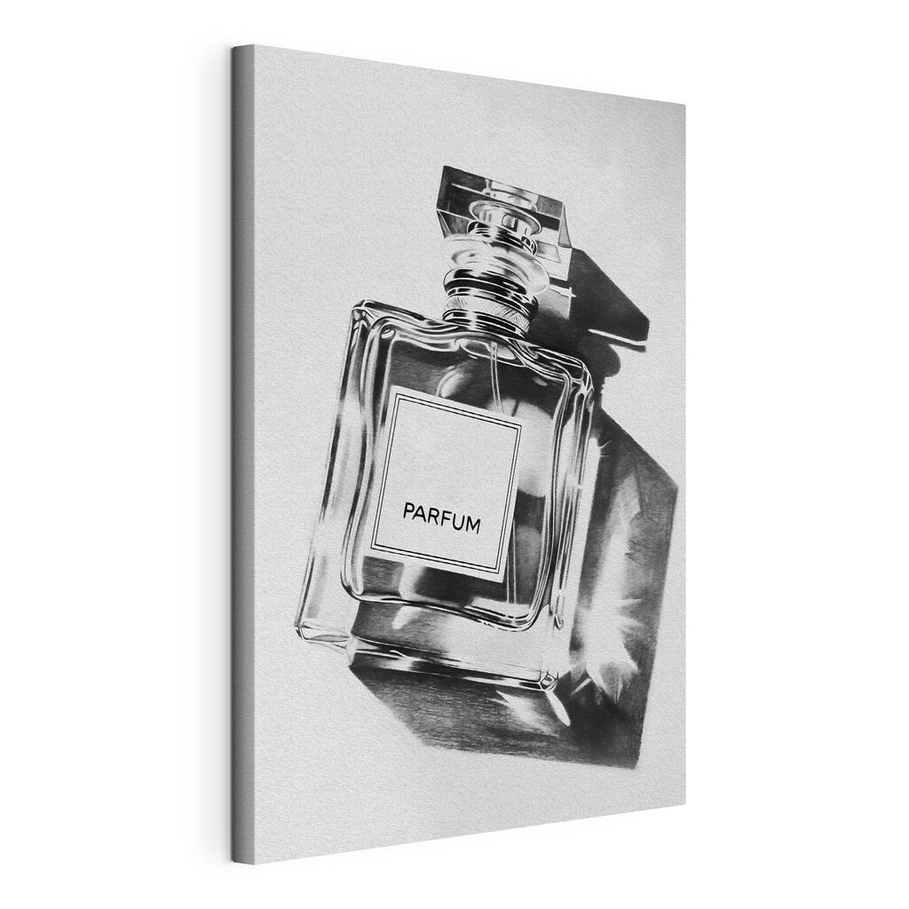 A black and white photo of a bottle of perfume A black and white photo of a bottle of perfume