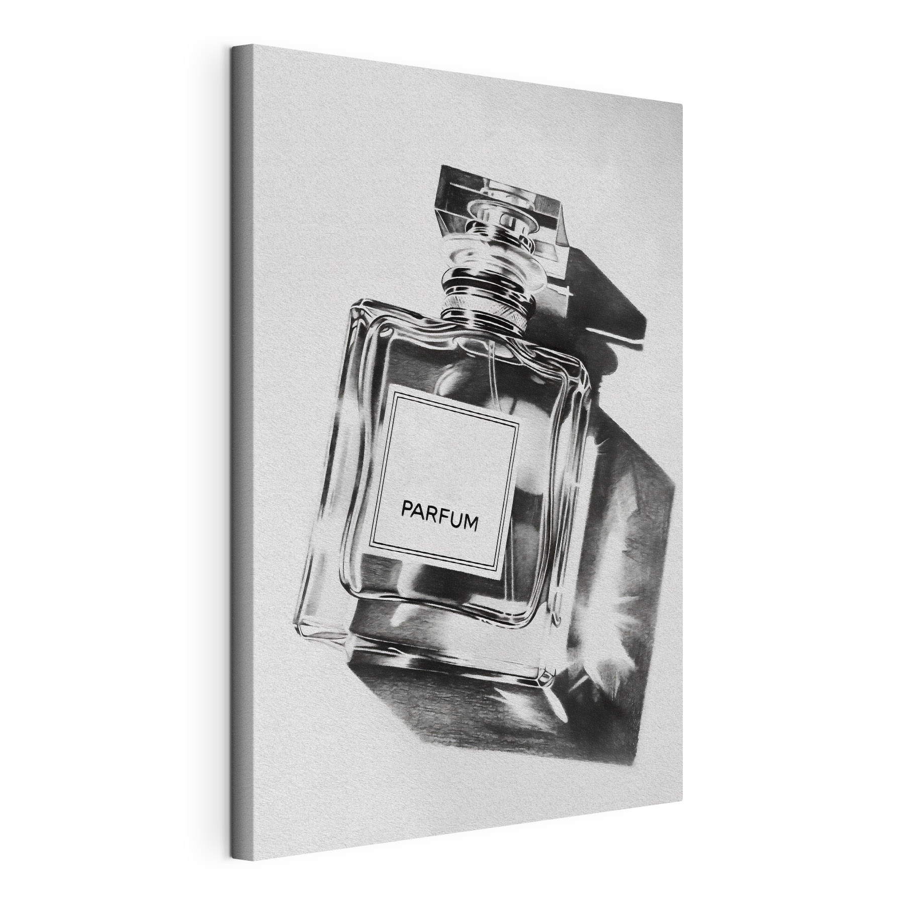 A black and white photo of a bottle of perfume A black and white photo of a bottle of perfume