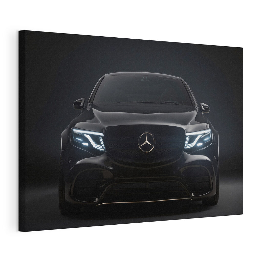 Black car with lights on