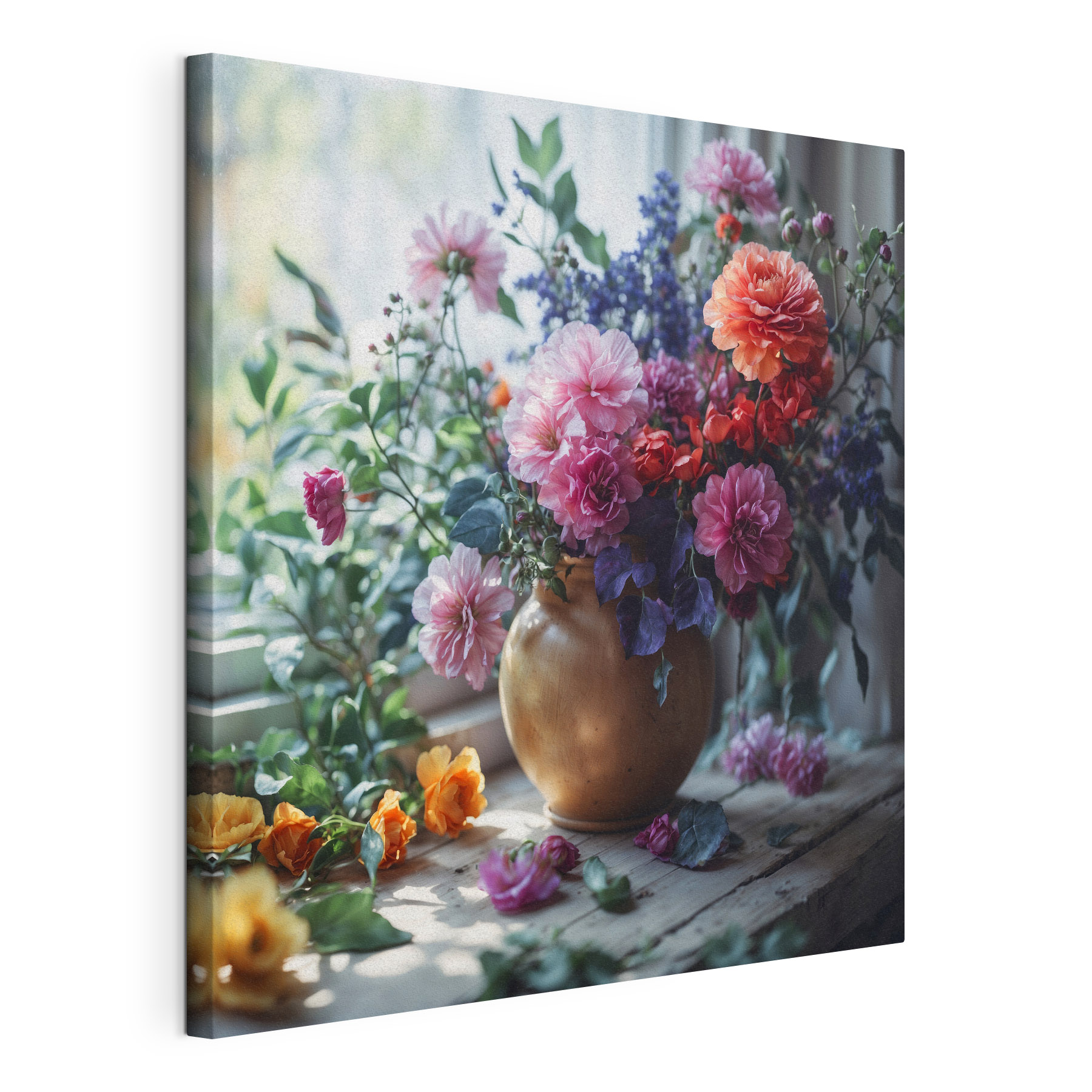 A vase of flowers on a window sill A vase of flowers on a window sill