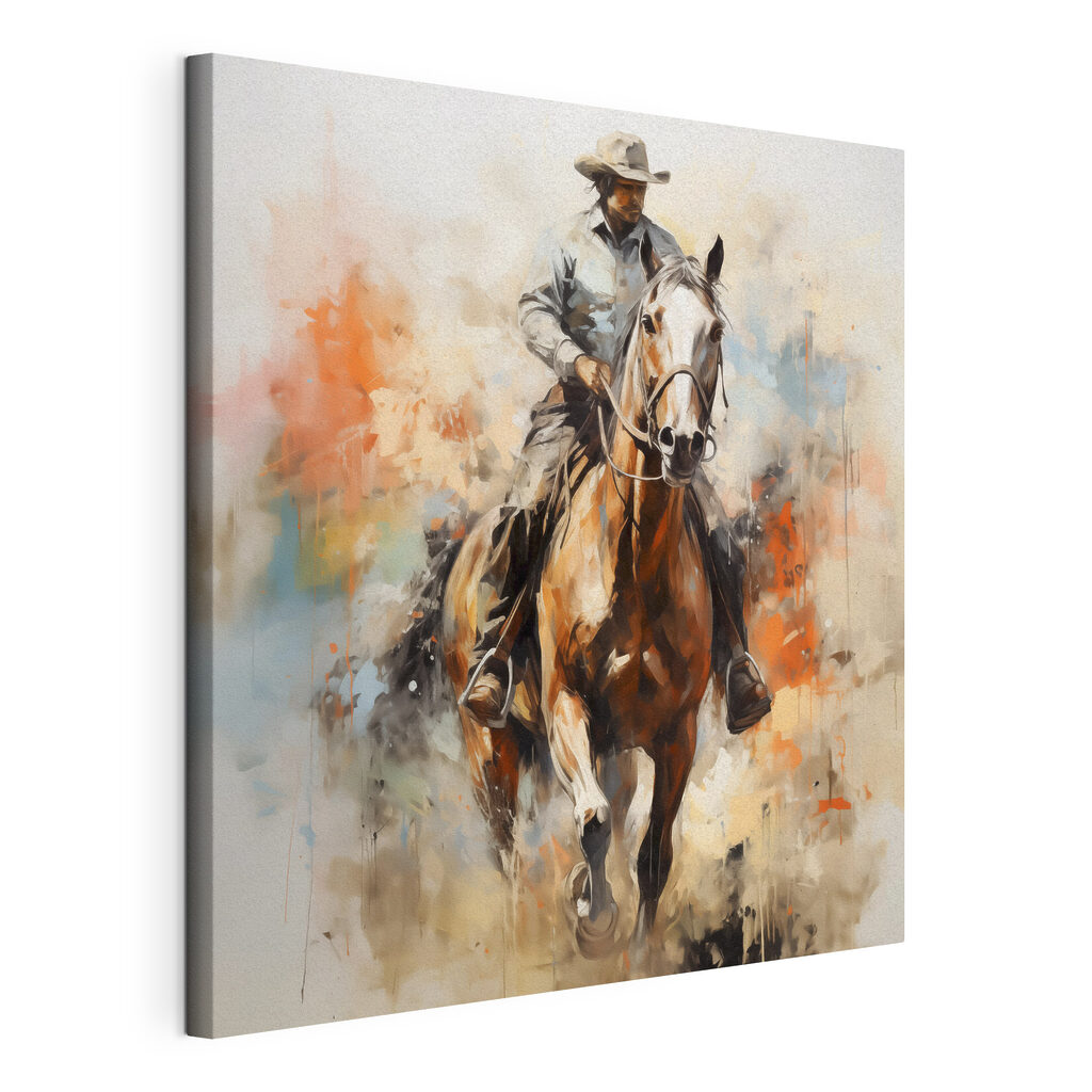 A painting of a man riding a horse A painting of a man riding a horse