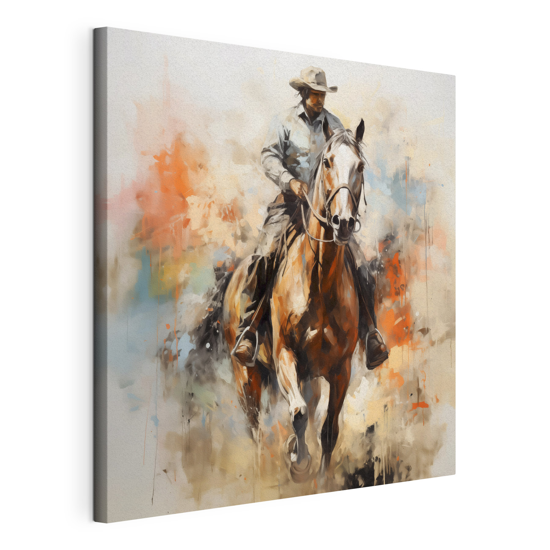 A painting of a man riding a horse A painting of a man riding a horse