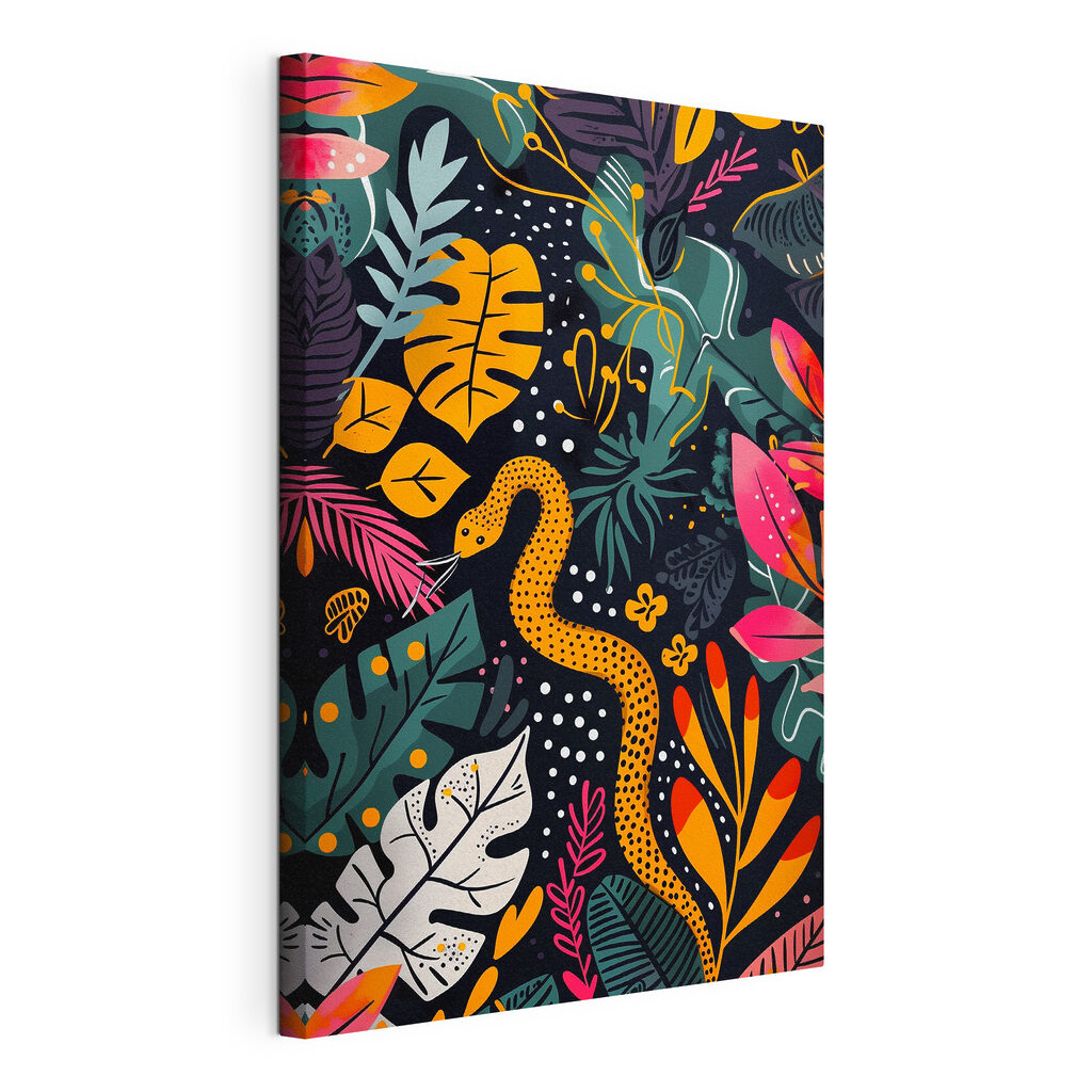 A colorful art of a snake and leaves A colorful art of a snake and leaves