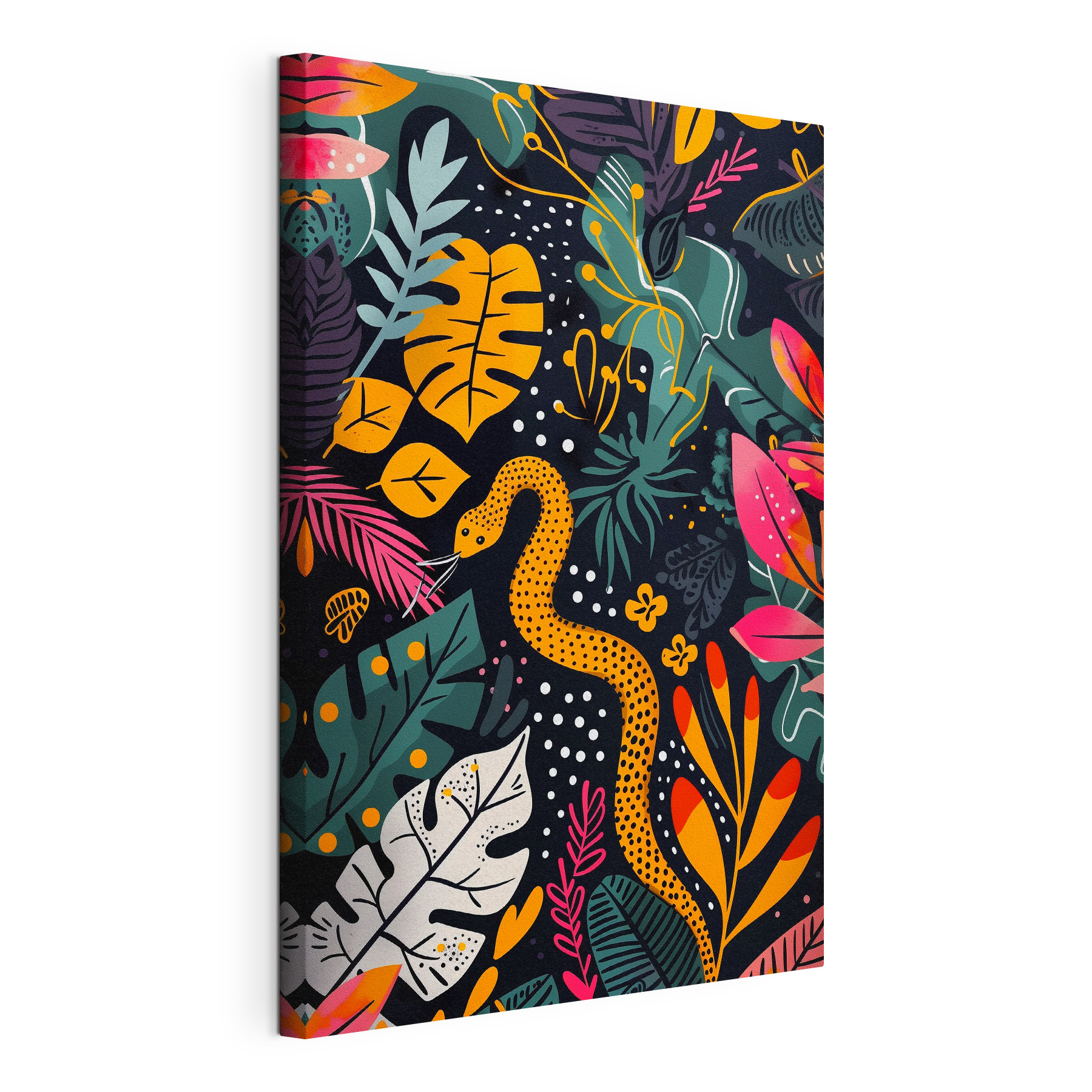A colorful art of a snake and leaves A colorful art of a snake and leaves