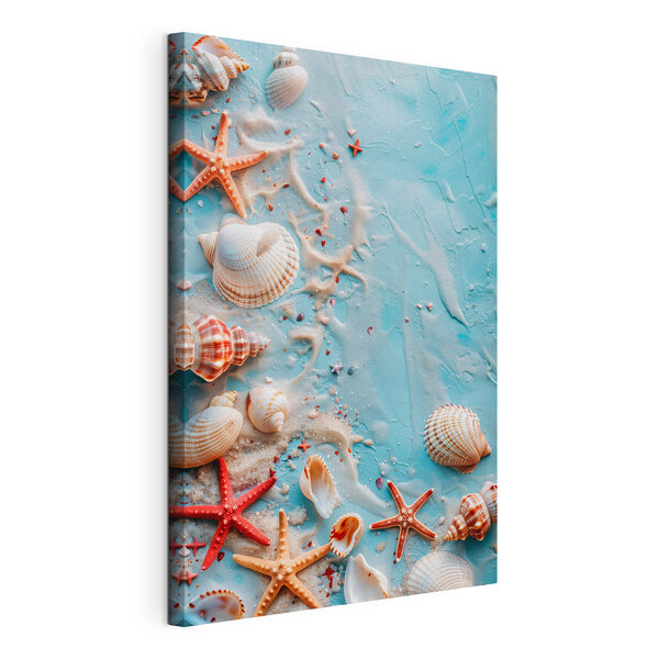 Quadri Un gruppo di conchiglie e stelle marine su una superficie blu (COD: s39220) Quadri Quadri Un gruppo di conchiglie e stelle marine su una superficie blu (COD: s39220)