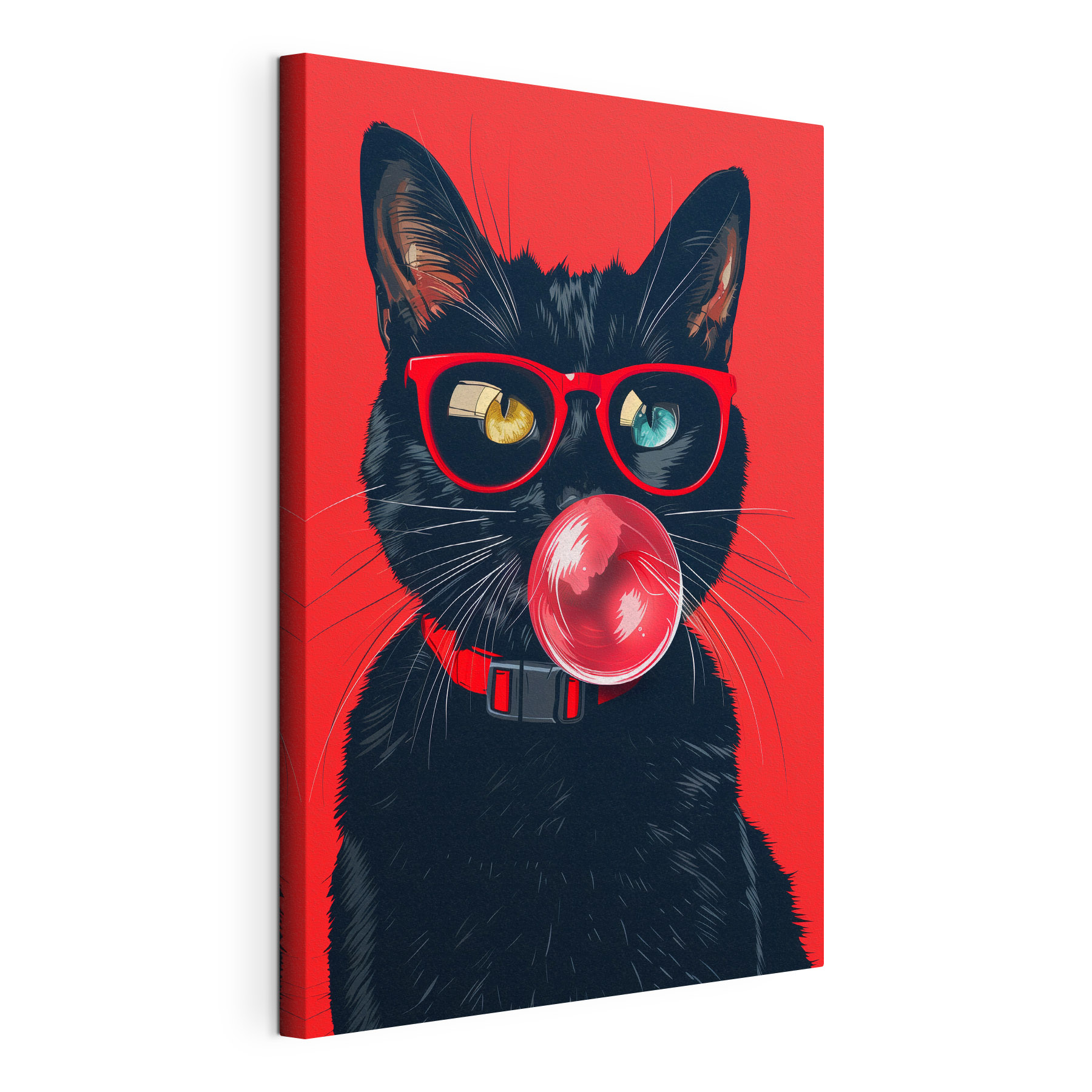 A cat wearing sunglasses and chewing gum