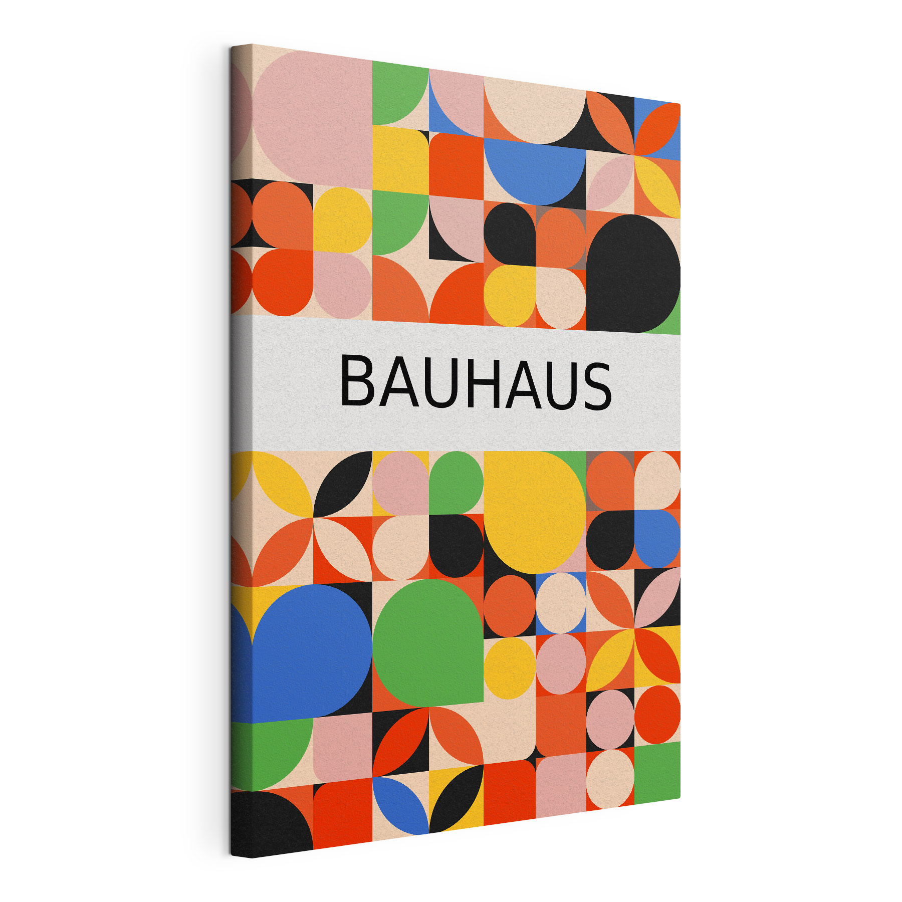 A colorful pattern with black text