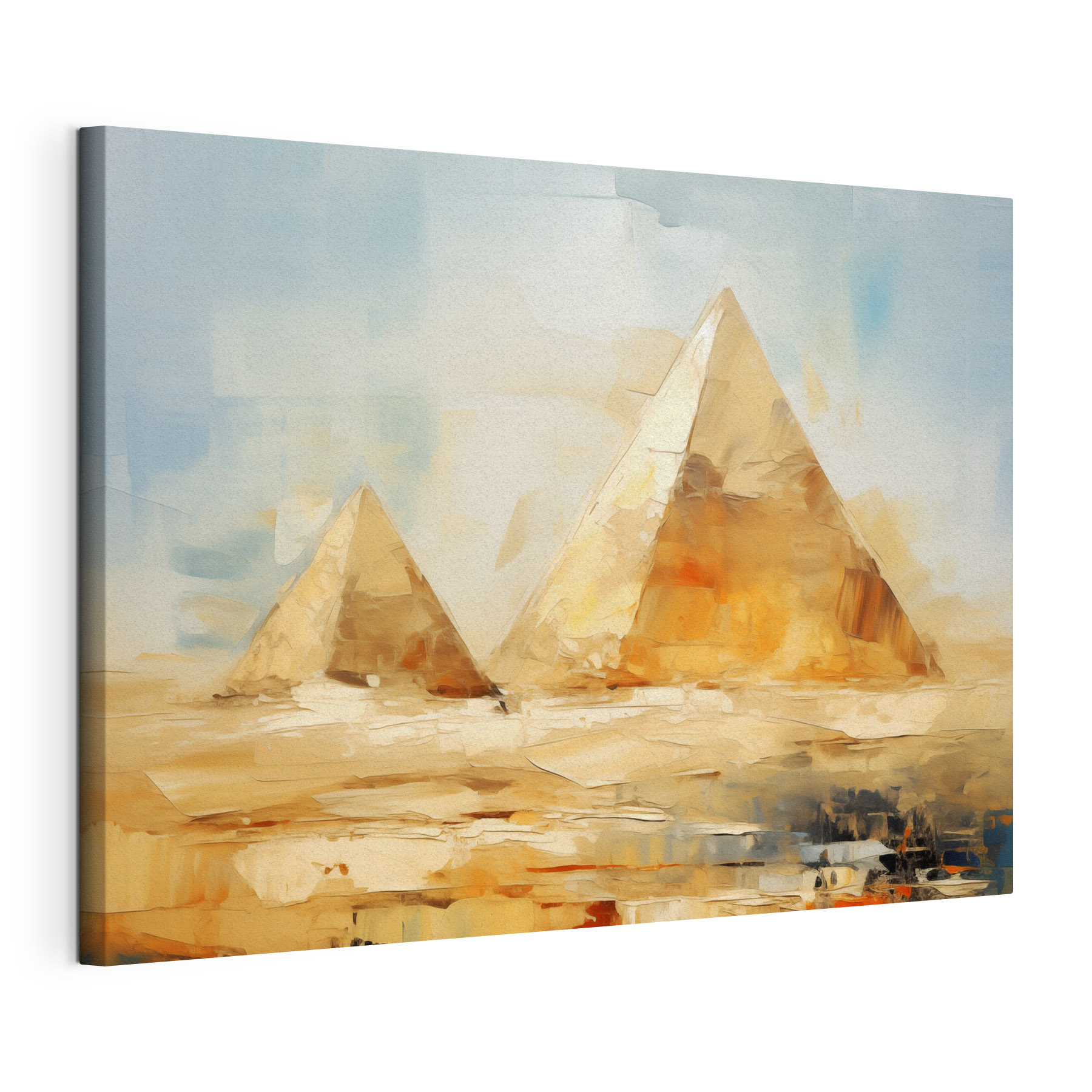 A painting of pyramids in the desert A painting of pyramids in the desert