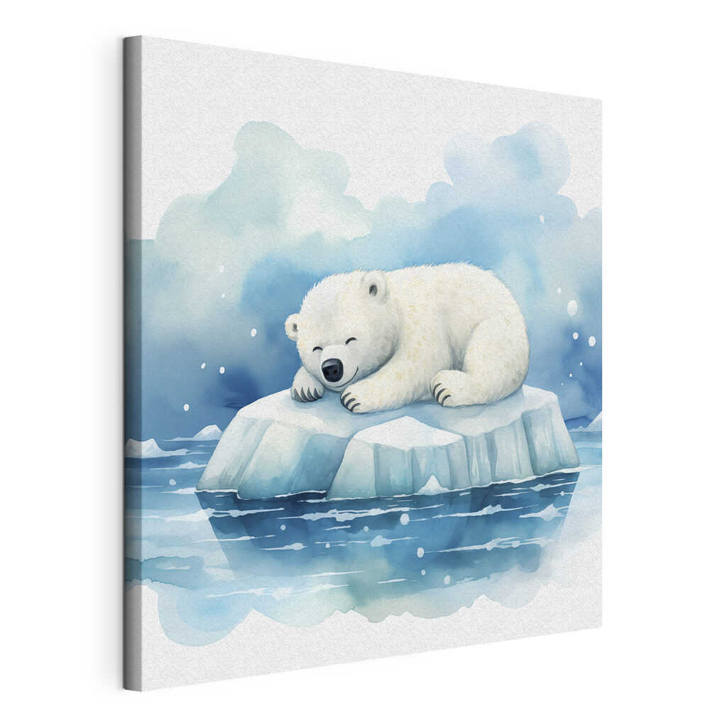 A polar bear lying on an iceberg in water A polar bear lying on an iceberg in water