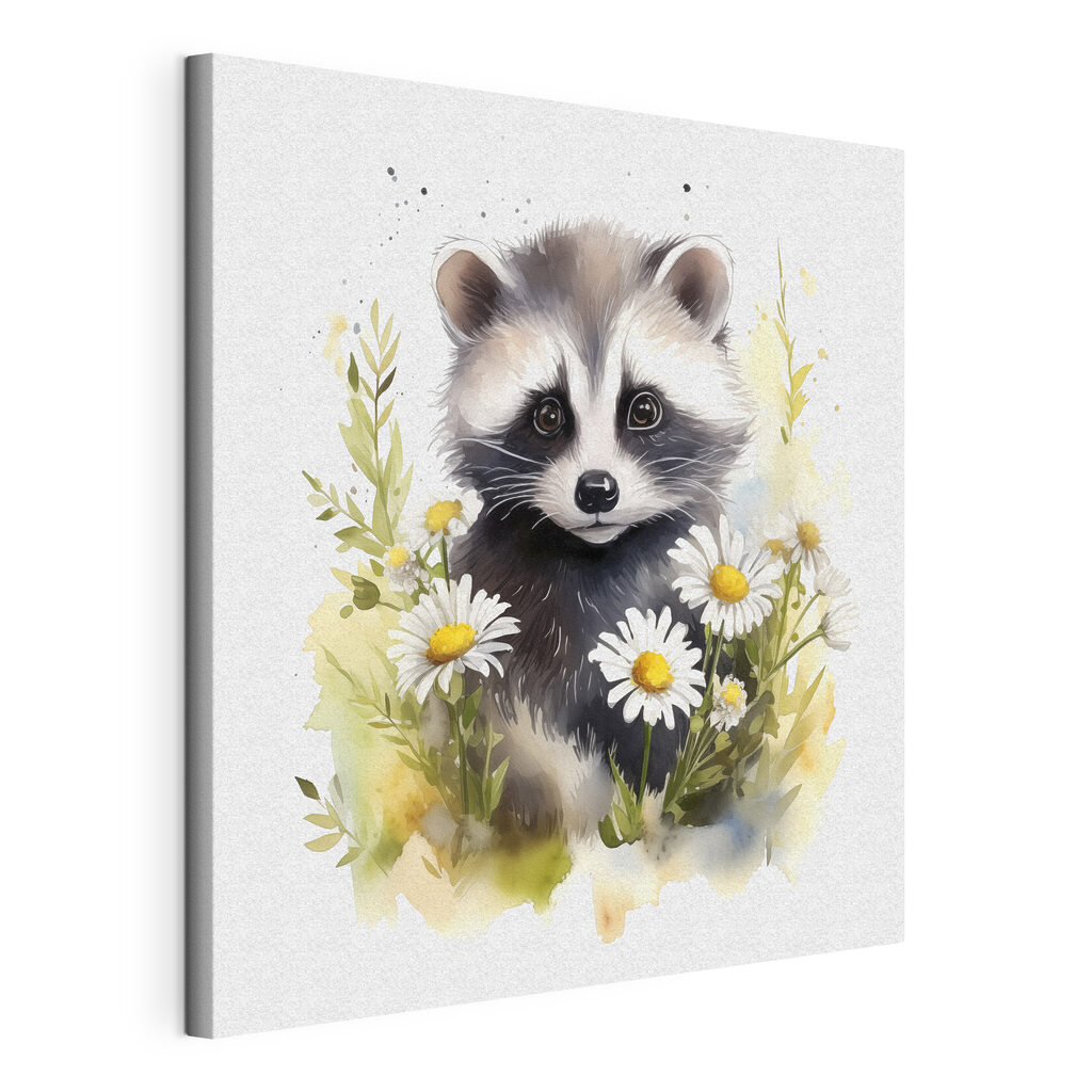 A raccoon with daisies A raccoon with daisies