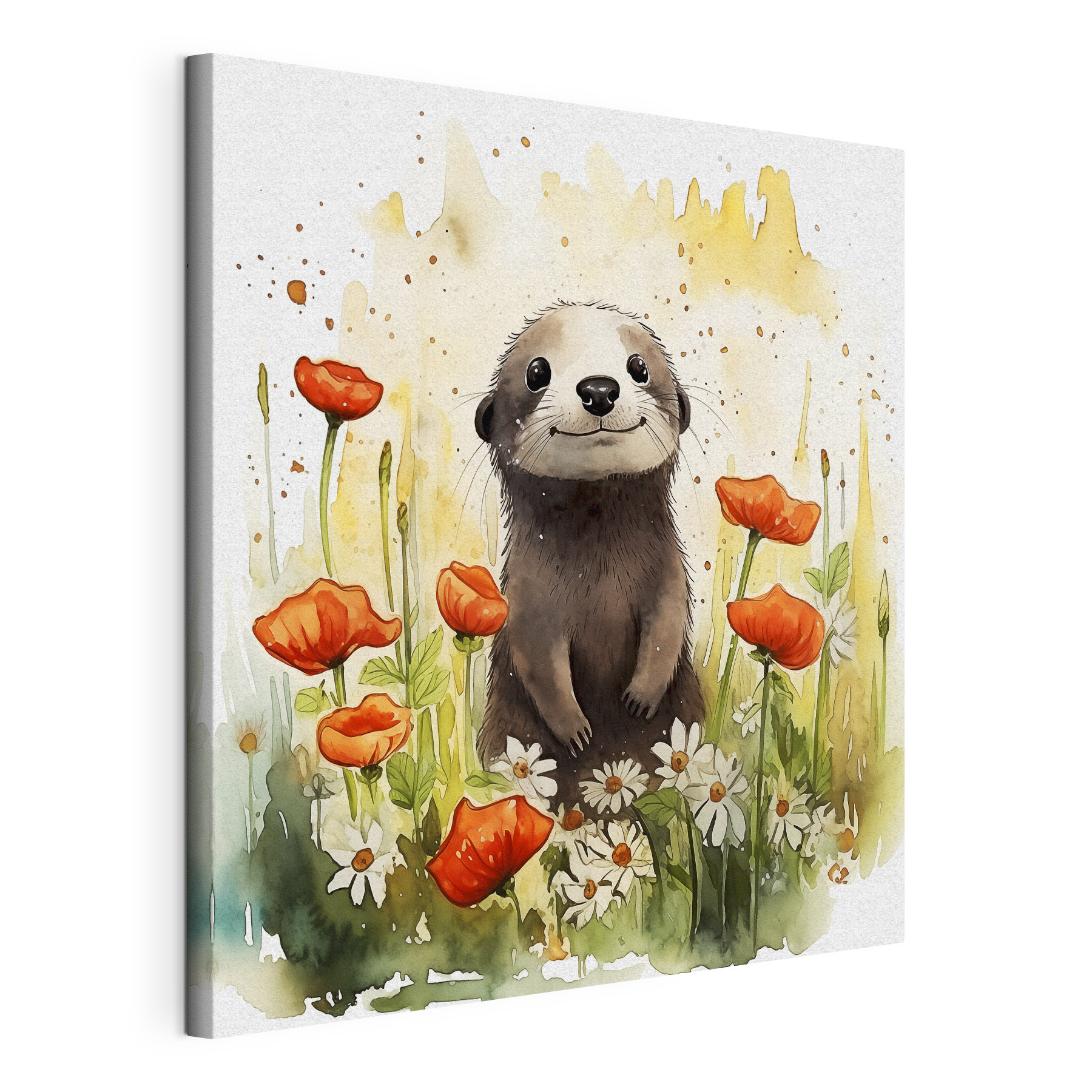 A watercolor of an animal standing in a flower field A watercolor of an animal standing in a flower field