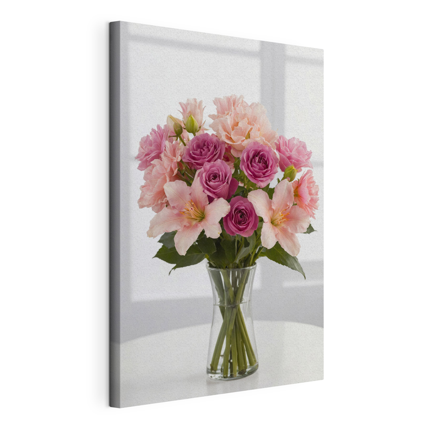 Vase of pink and purple flowers Vase of pink and purple flowers