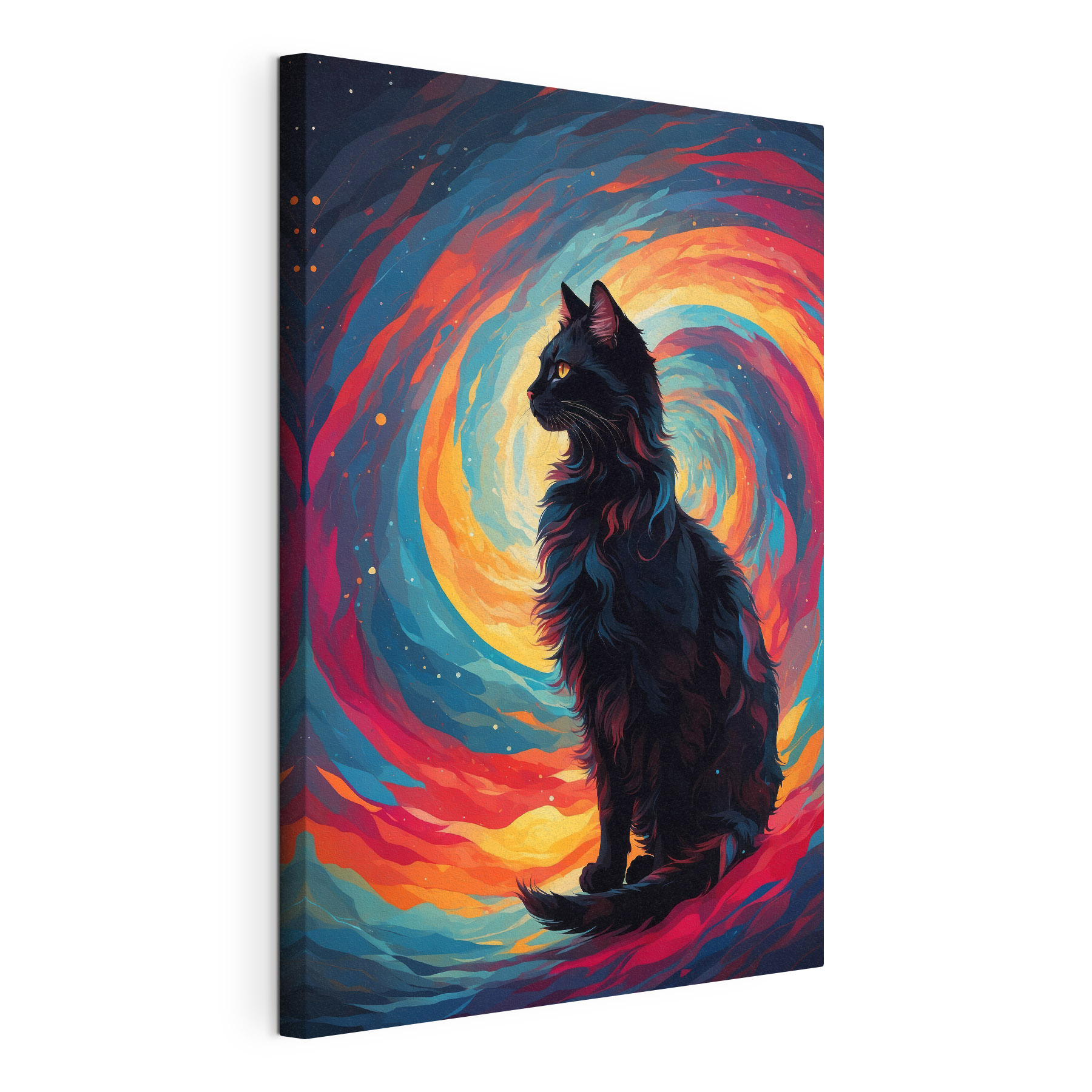 Cat sitting in front of a colorful swirl Cat sitting in front of a colorful swirl