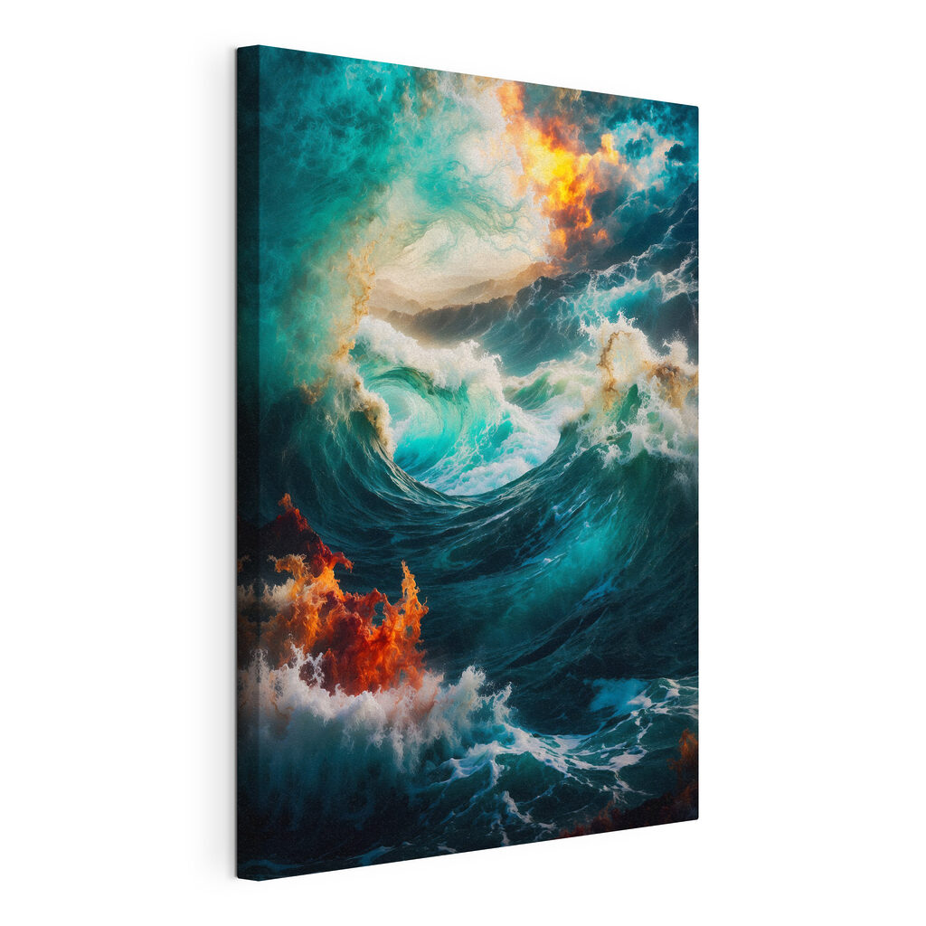 Large waves with fire and smoke