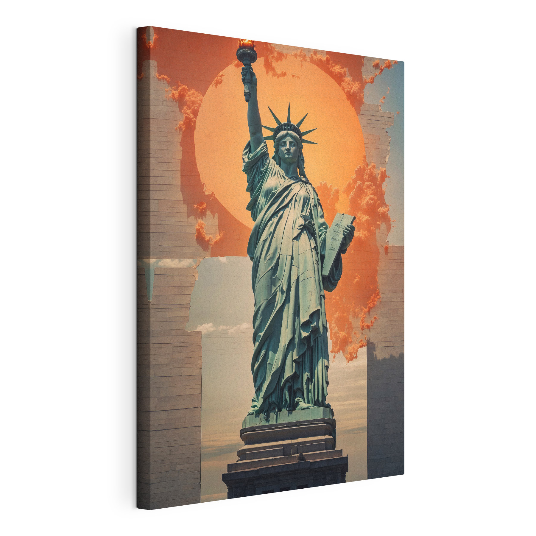 Statue of liberty with a sun behind it with Statue of Liberty in the background