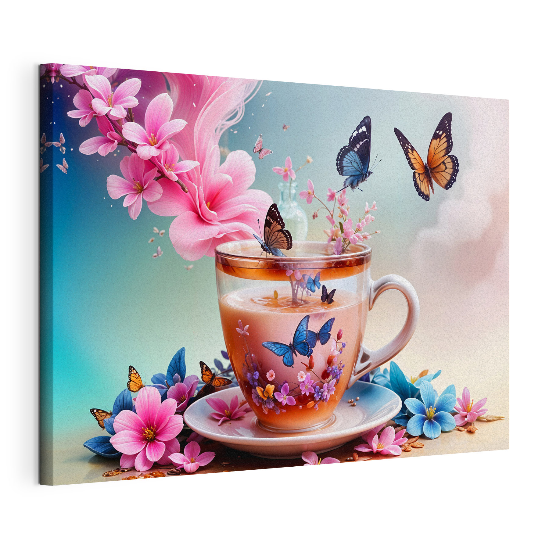 Cup of tea with flowers and butterflies Cup of tea with flowers and butterflies