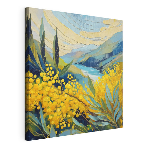 Quadri Quadri Un dipinto con fiori gialli e montagne blu (COD: s39418)