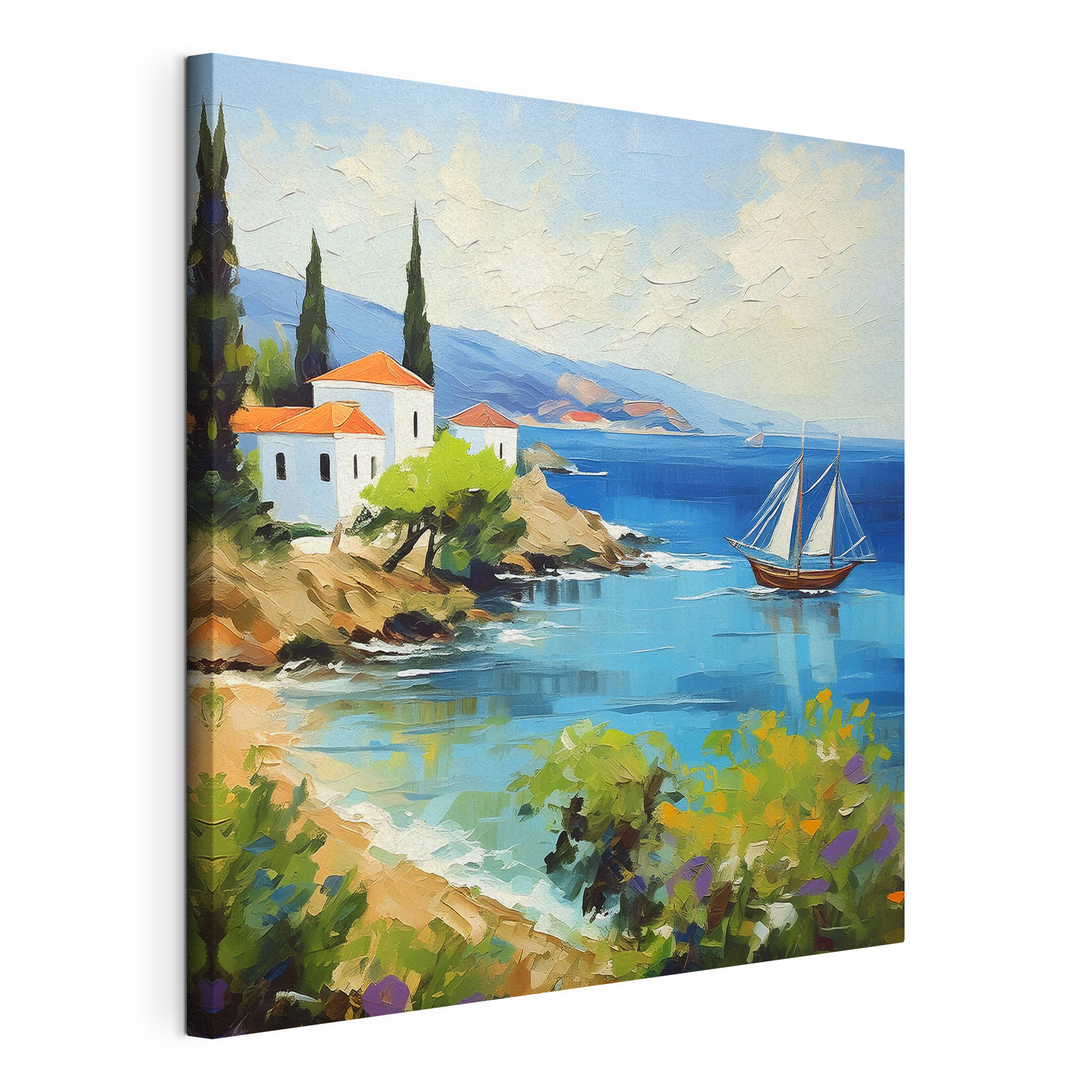 A painting of a boat on the water A painting of a boat on the water