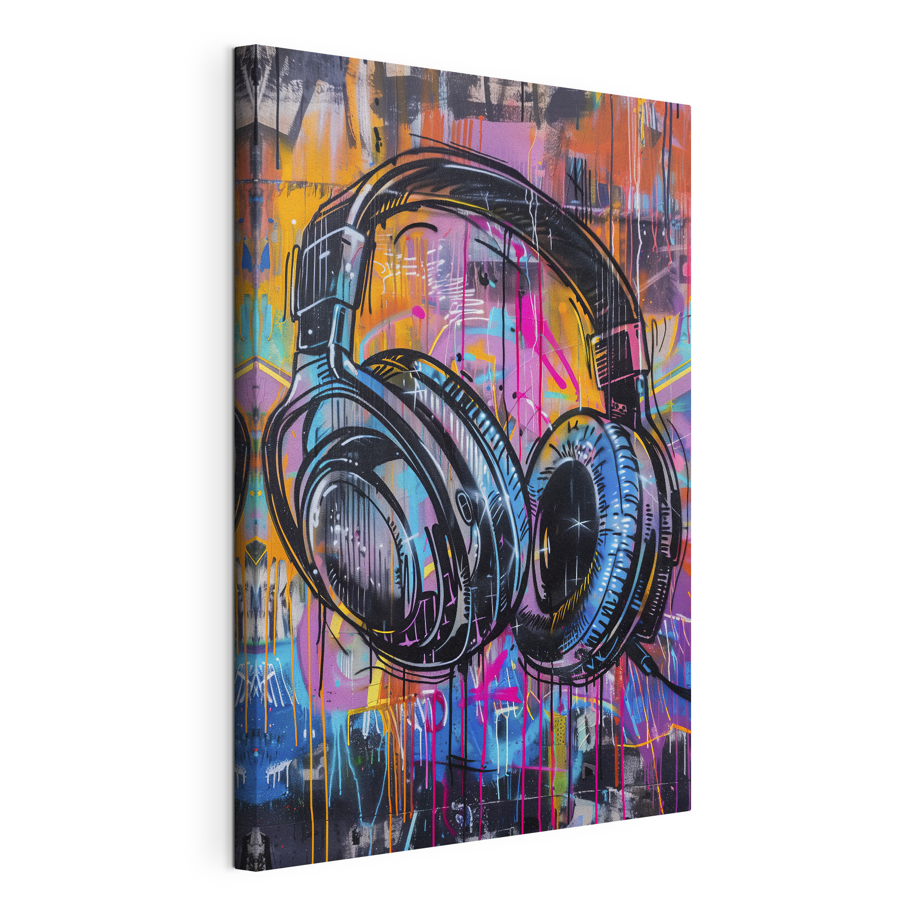 Vibrant headphones in colorful street art
