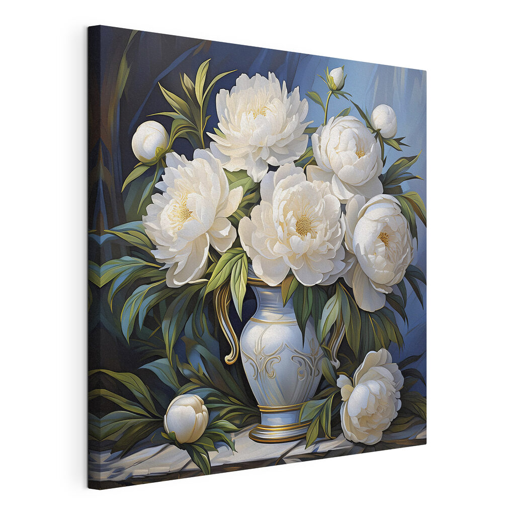 Painting of white flowers in a vase Painting of white flowers in a vase