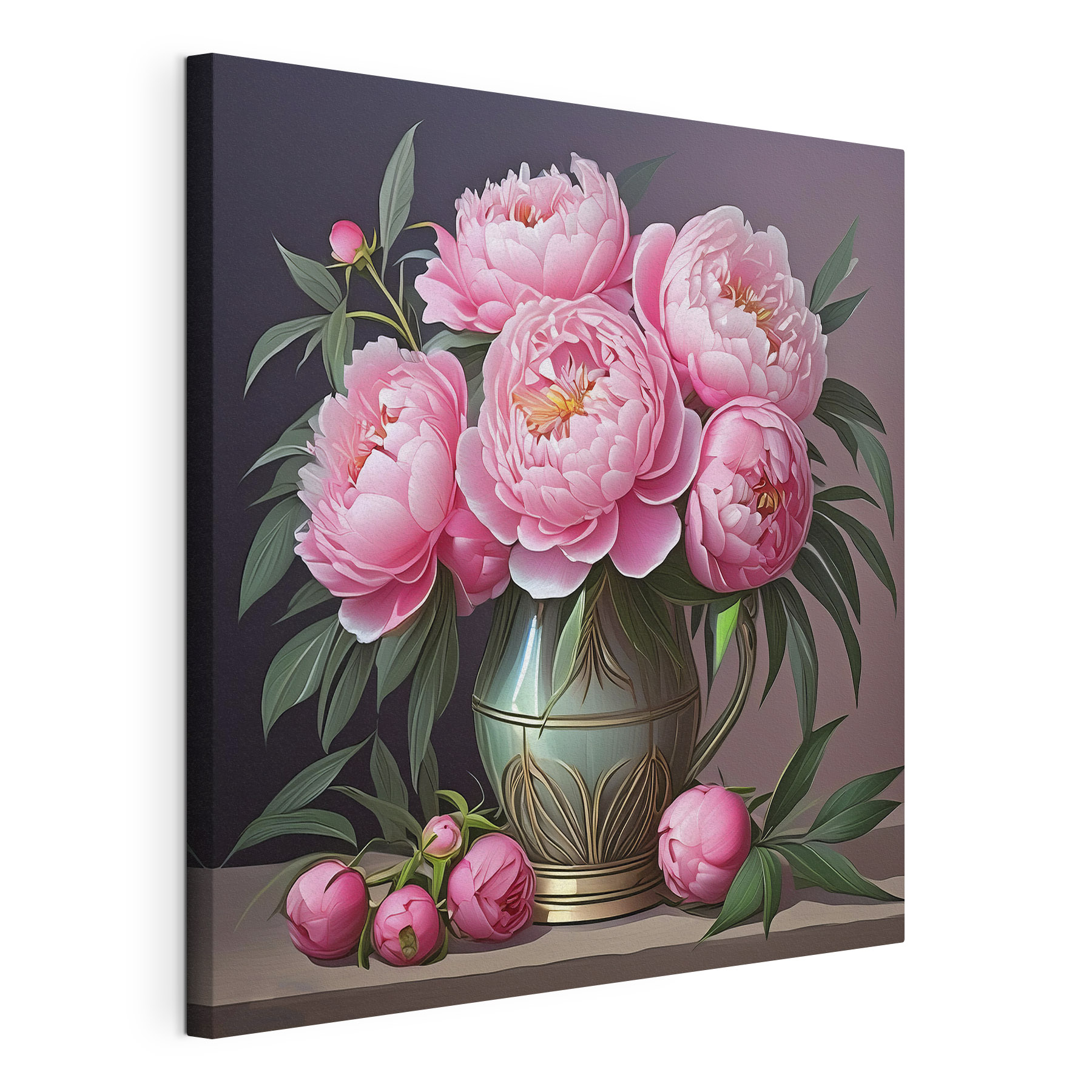 Painting of pink flowers in a vase