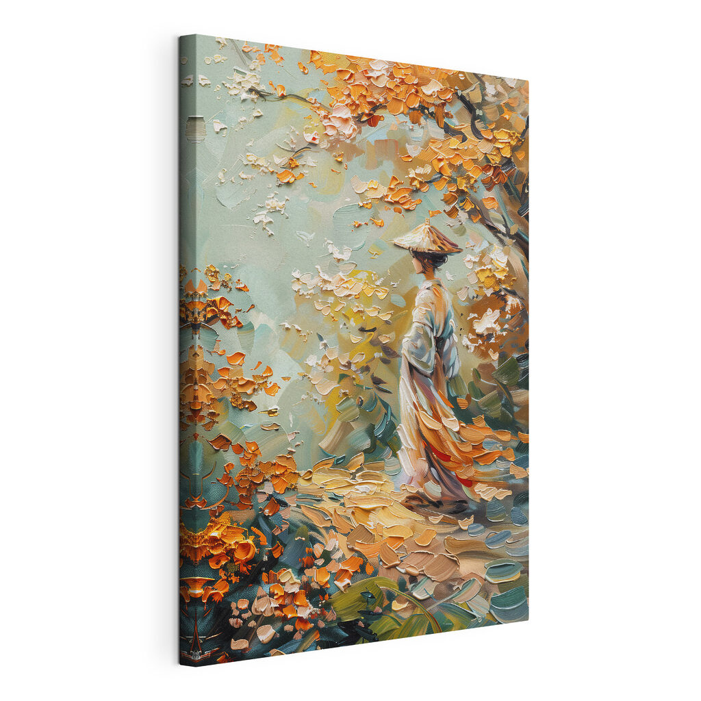 Painting of a woman walking in a park
