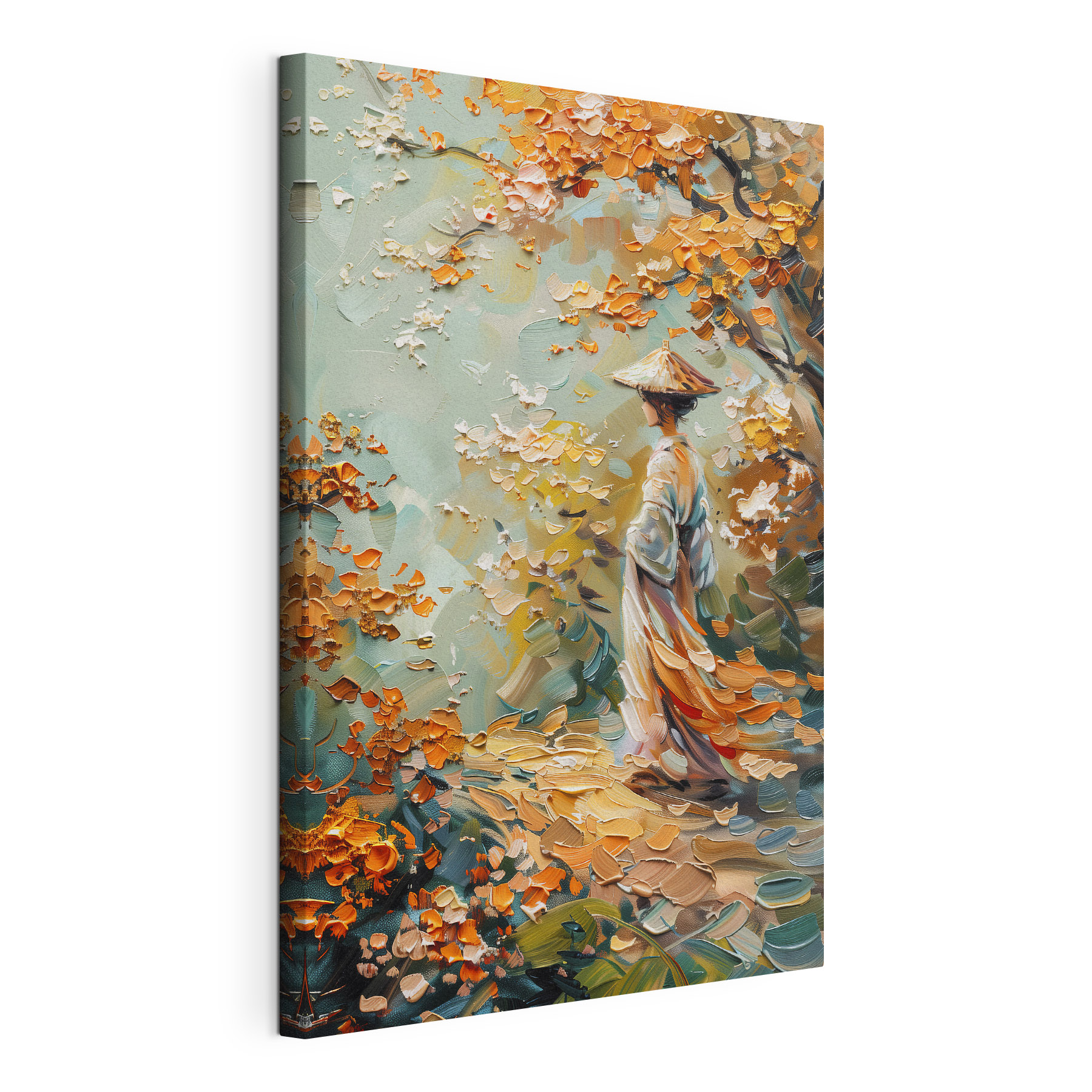 Painting of a woman walking in a park
