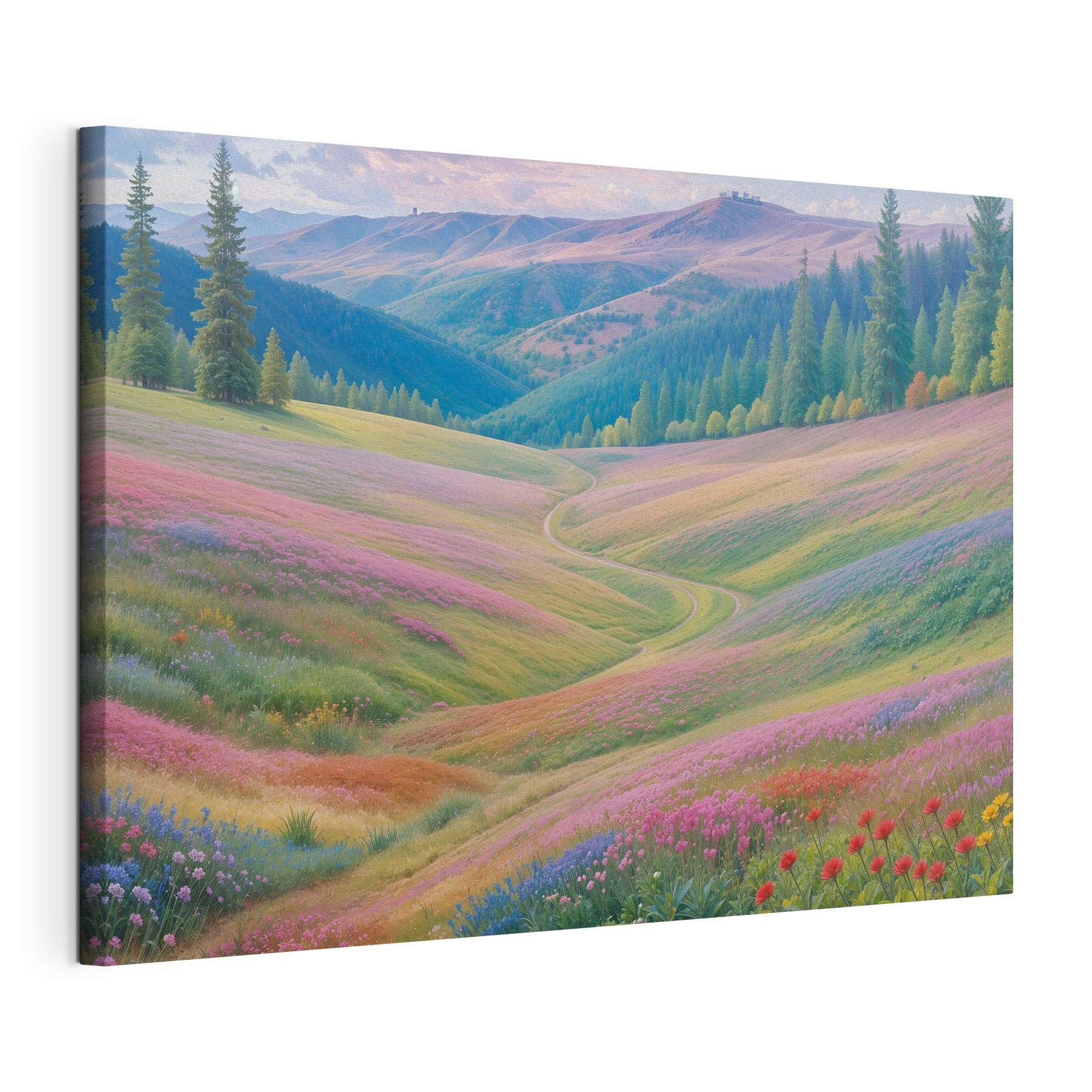 Landscape with hills and flowers