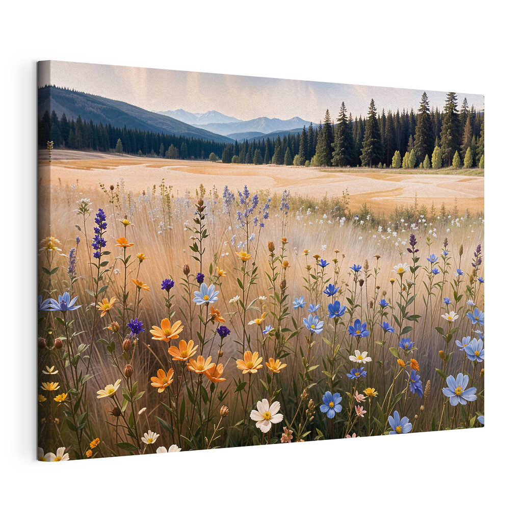 Field of flowers with trees in the background