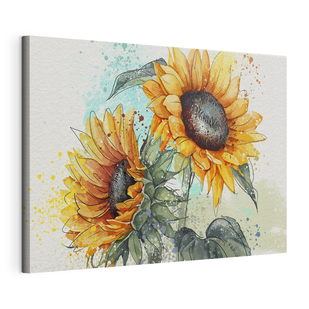 Painting of sunflowers on a white background