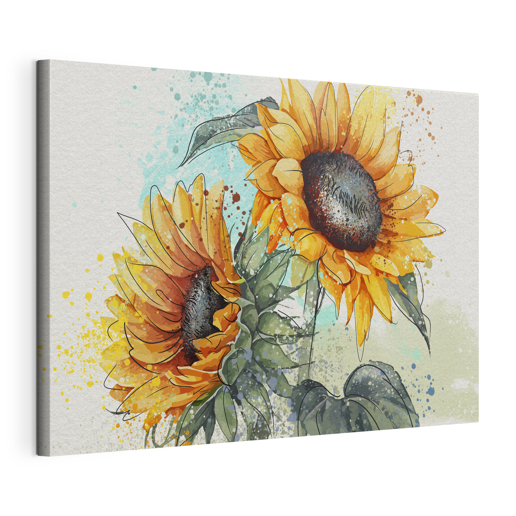 Painting of sunflowers on a white background
