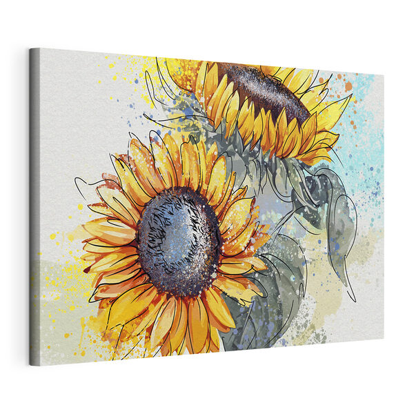 Quadri Quadri Dipinto di girasoli con schizzi di vernice (COD: s39585)