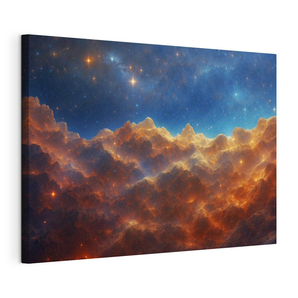 Mountain range with stars and a blue sky