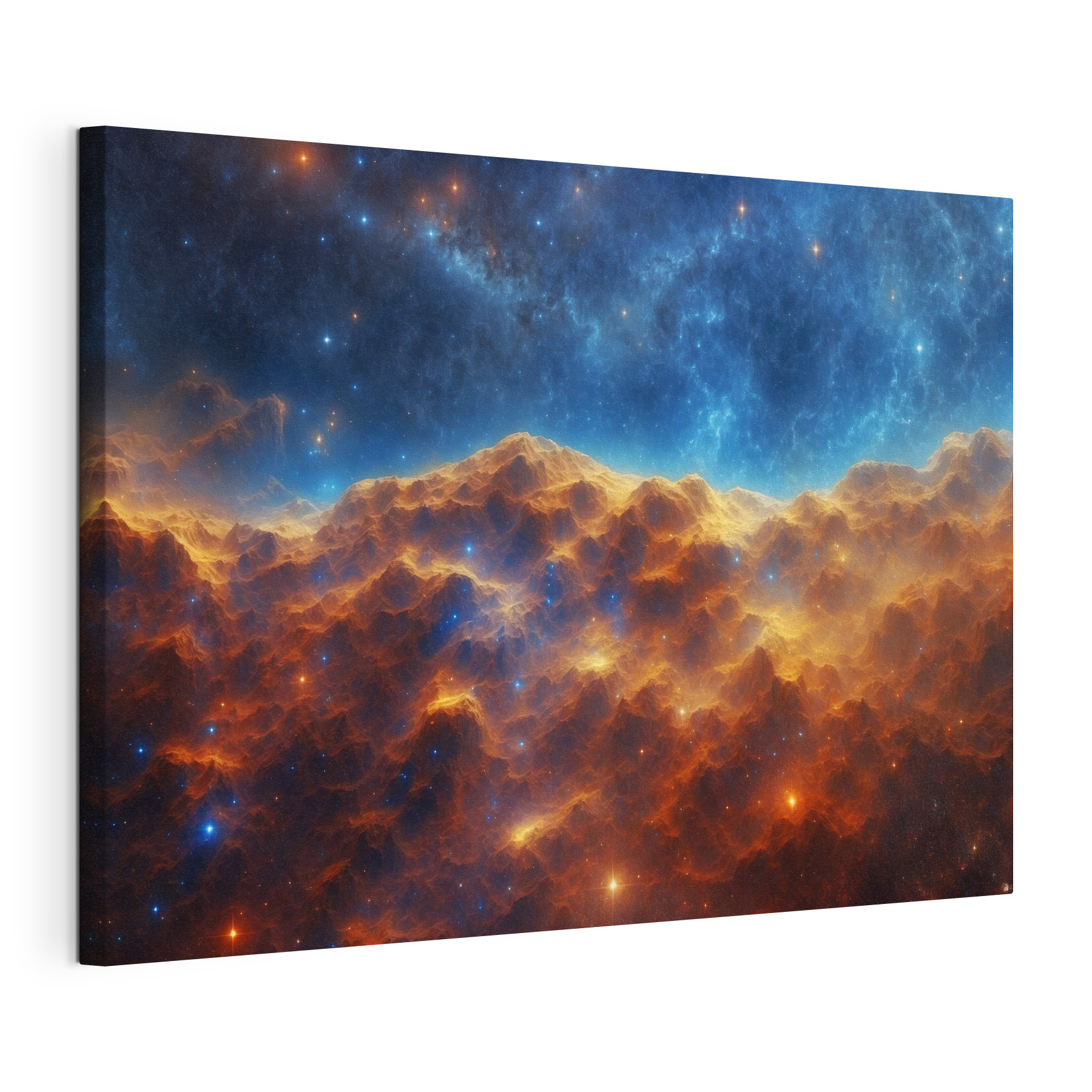 Mountain range with stars and a blue sky