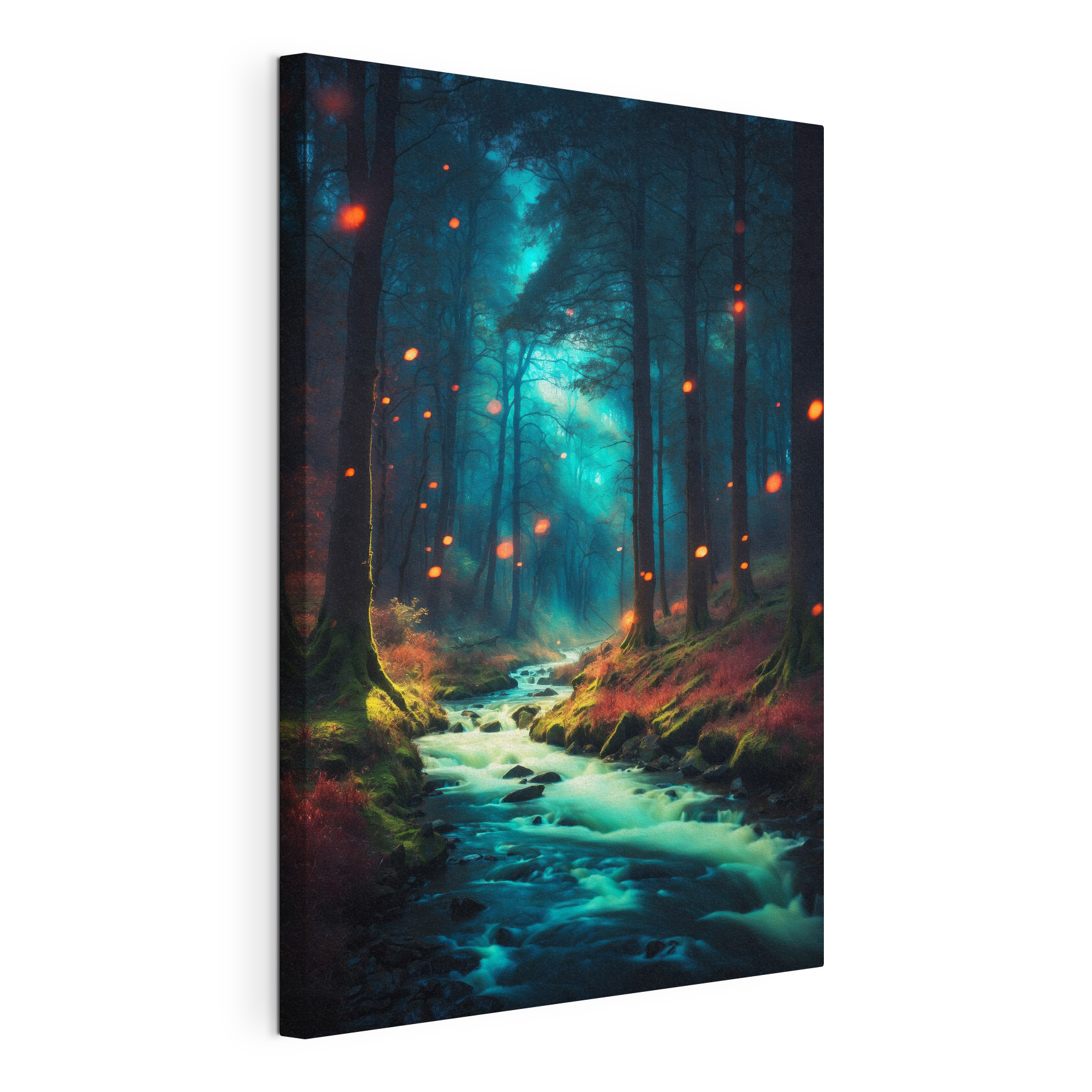 Stream in a forest with trees and leaves