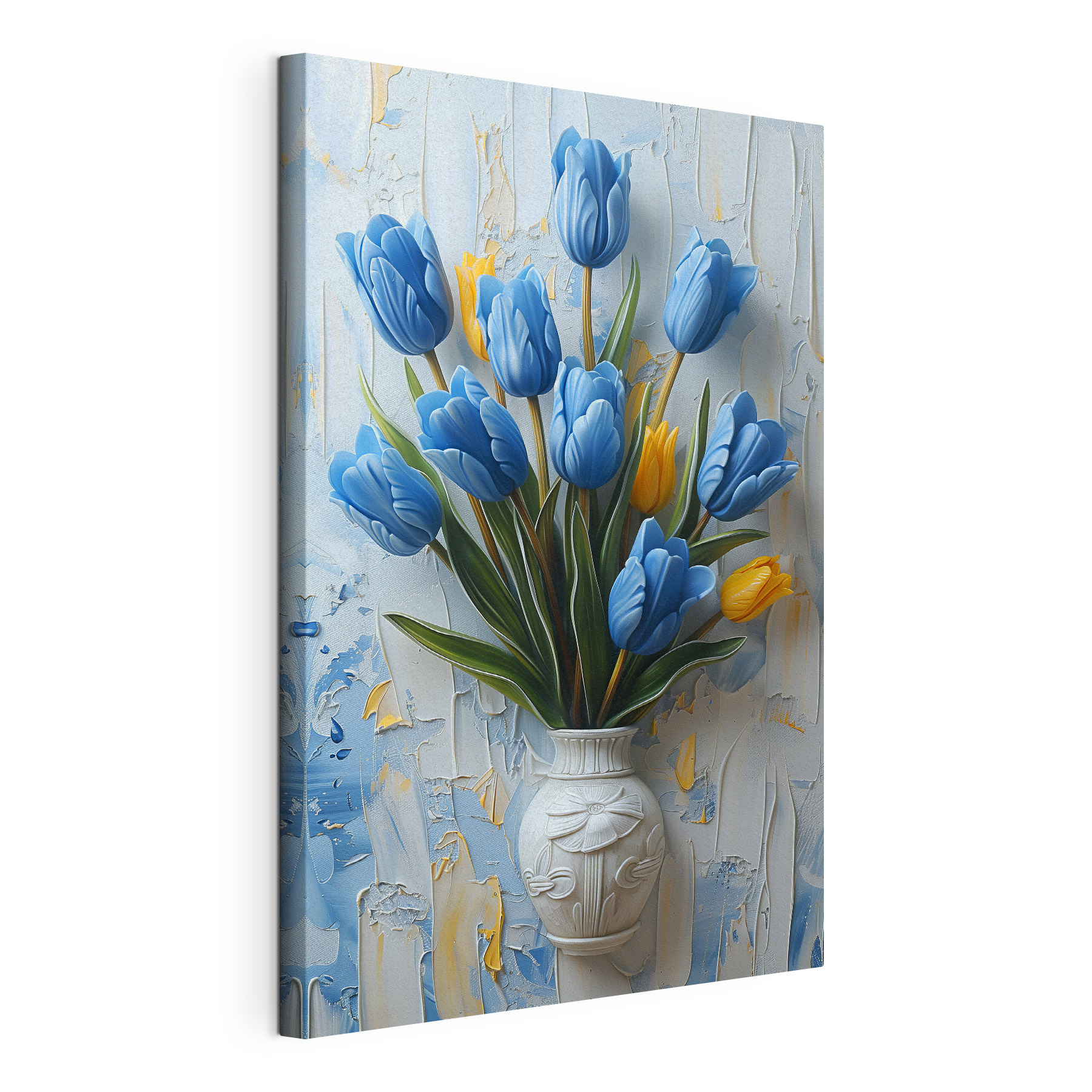 Vase of blue tulips