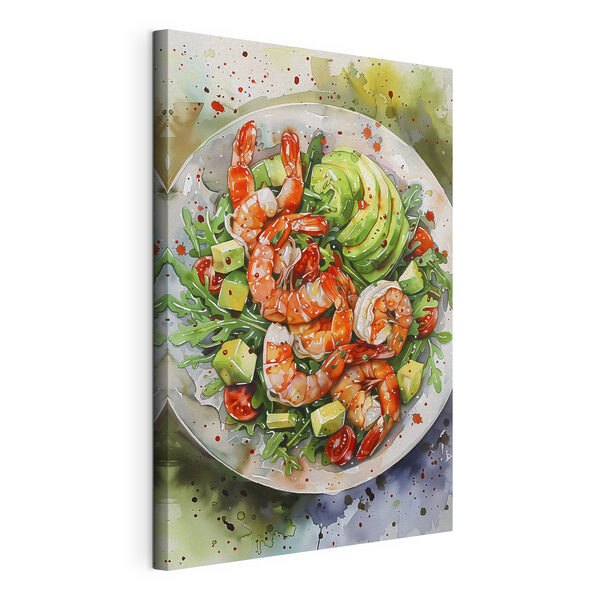 Quadri Quadri Acquerello raffigurante un piatto di gamberetti e avocado (COD: s39696)