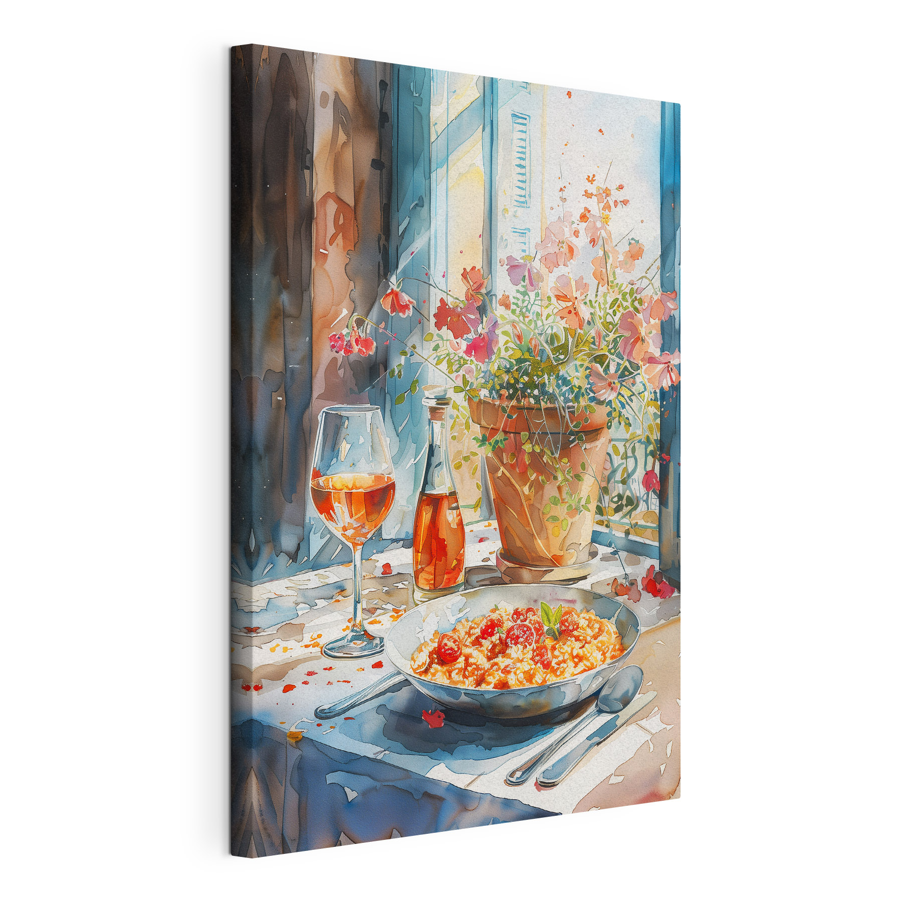 Watercolor painting of food and wine Watercolor painting of food and wine