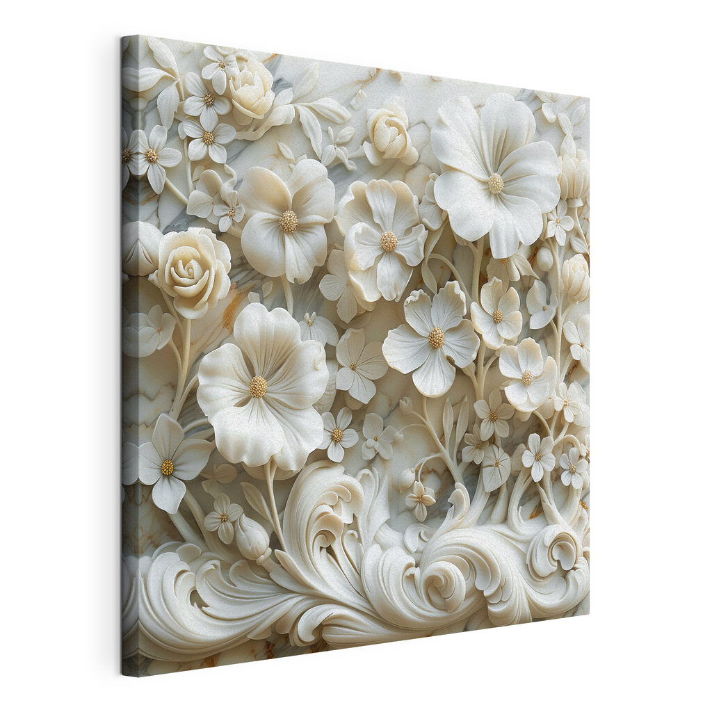 White floral design on a marble surface White floral design on a marble surface