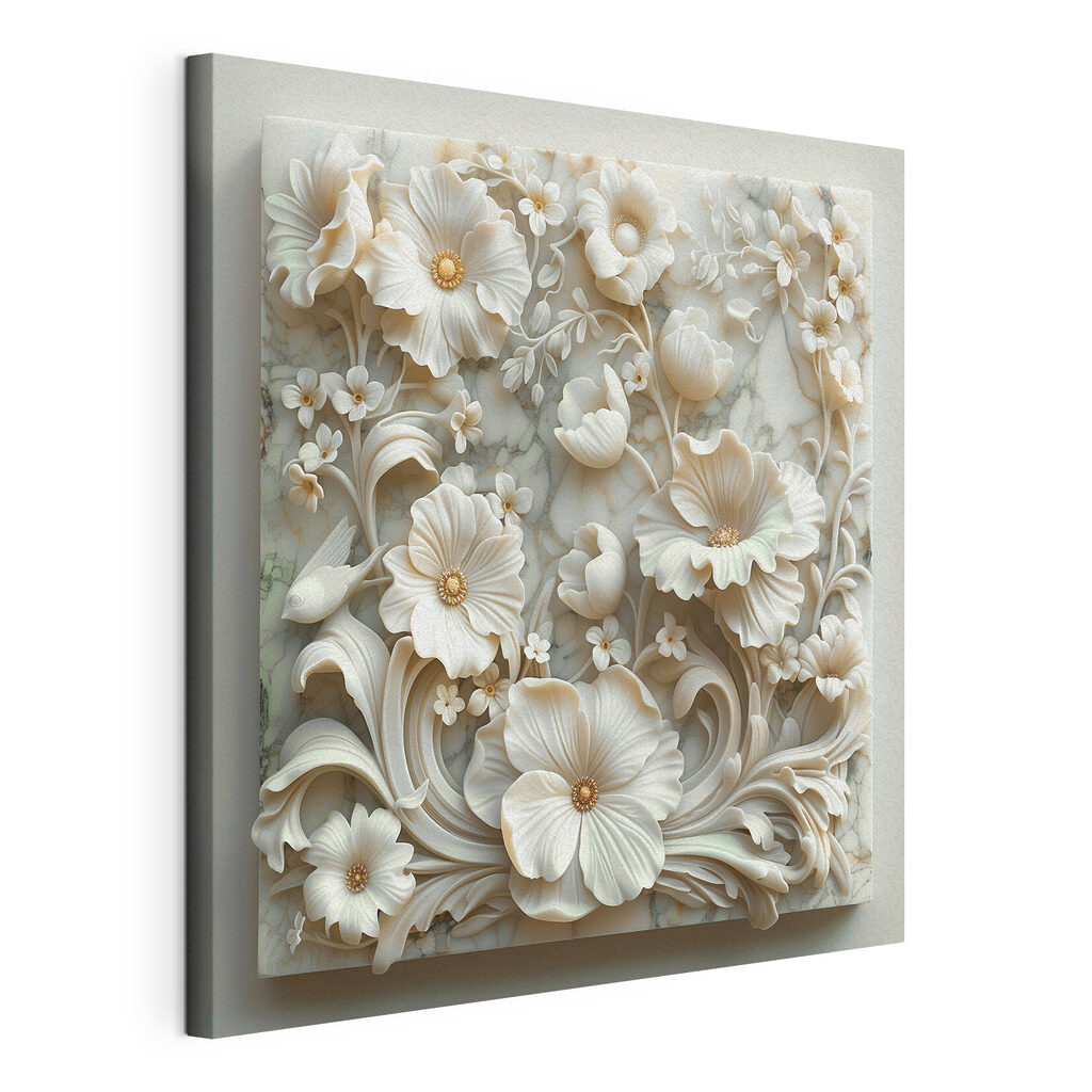 White floral design on a marble surface White floral design on a marble surface