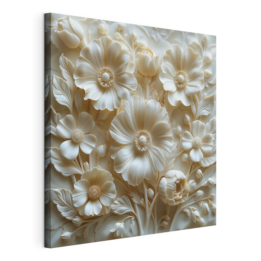 White flower sculpture with leaves and flowers