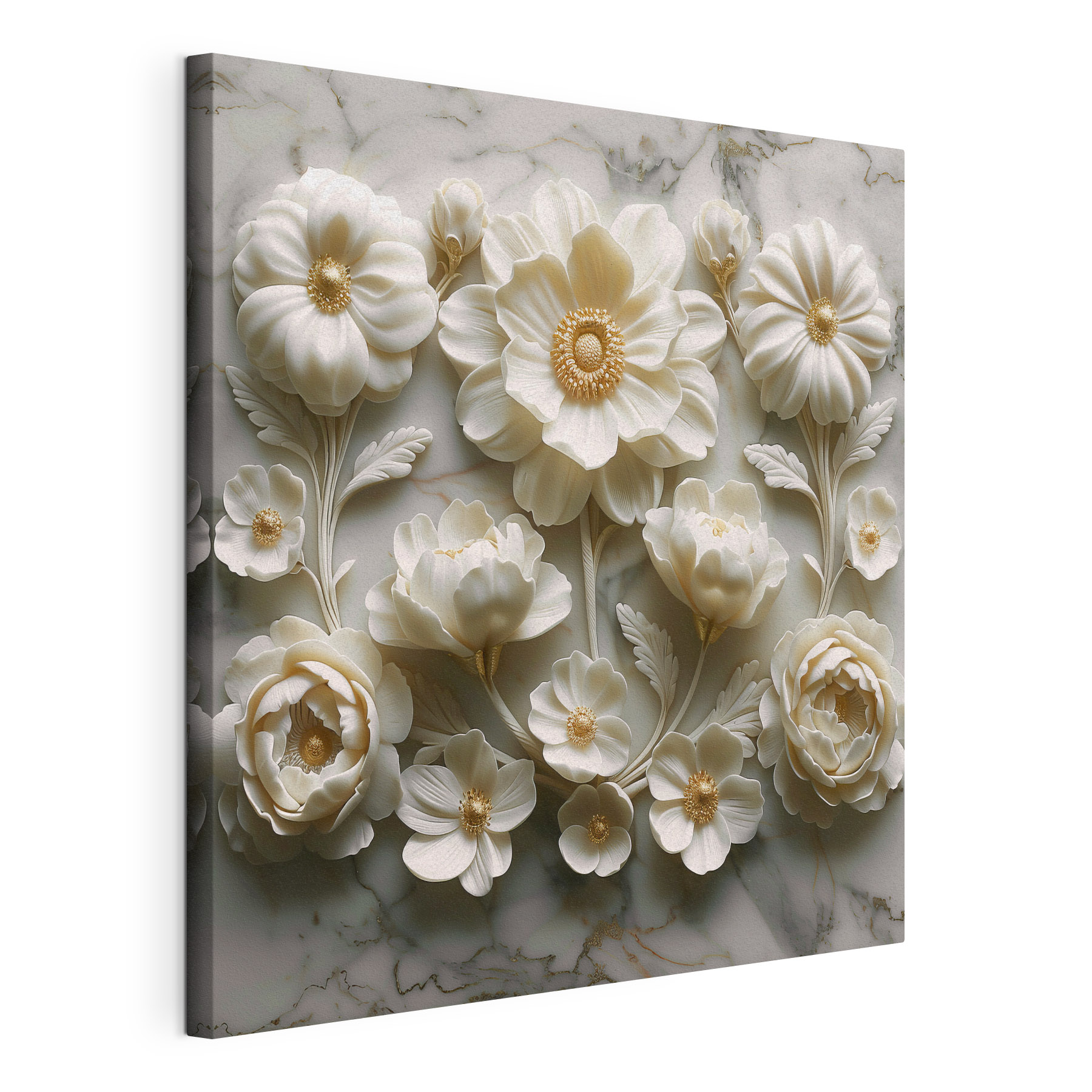 Group of white flowers on a marble surface Group of white flowers on a marble surface