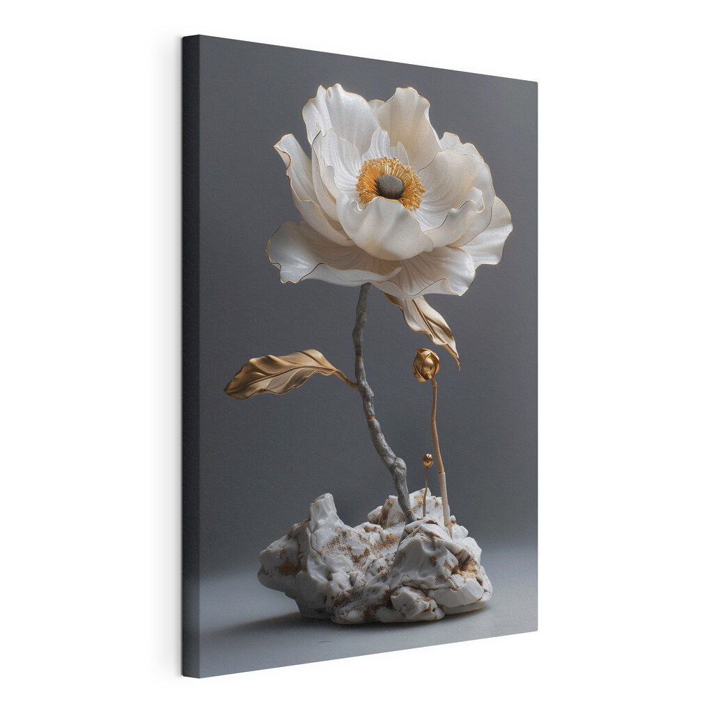 Elegant porcelain flower sculpture on display Elegant porcelain flower sculpture on display
