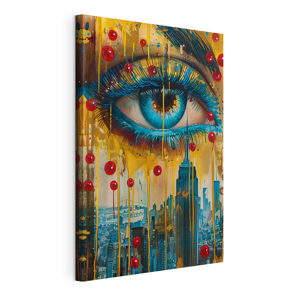 Painting of a woman's eye and cityscape Painting of a woman's eye and cityscape
