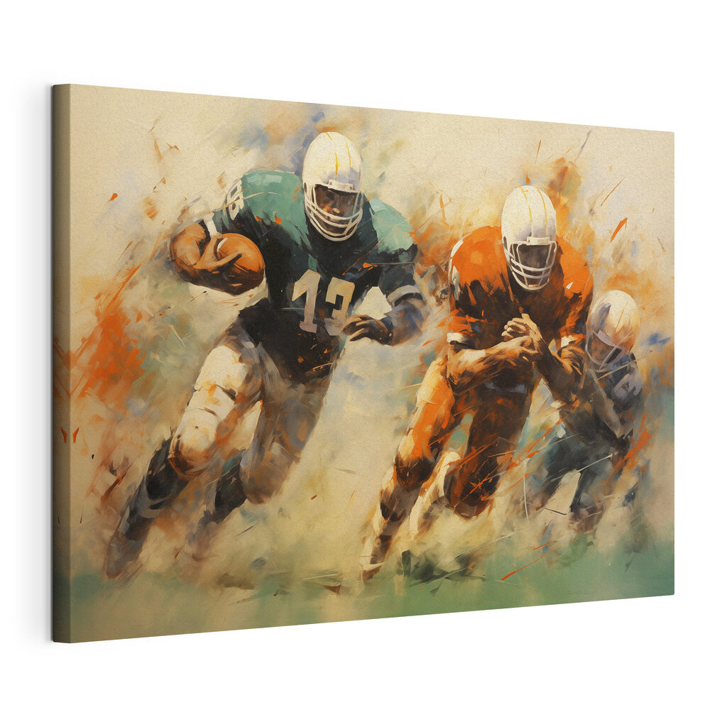 Painting of football players running with the ball Painting of football players running with the ball