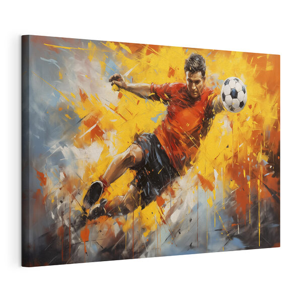 Quadri Un uomo con una maglietta rossa che calcia un pallone da calcio (COD: s39817) Quadri Quadri Un uomo con una maglietta rossa che calcia un pallone da calcio (COD: s39817)