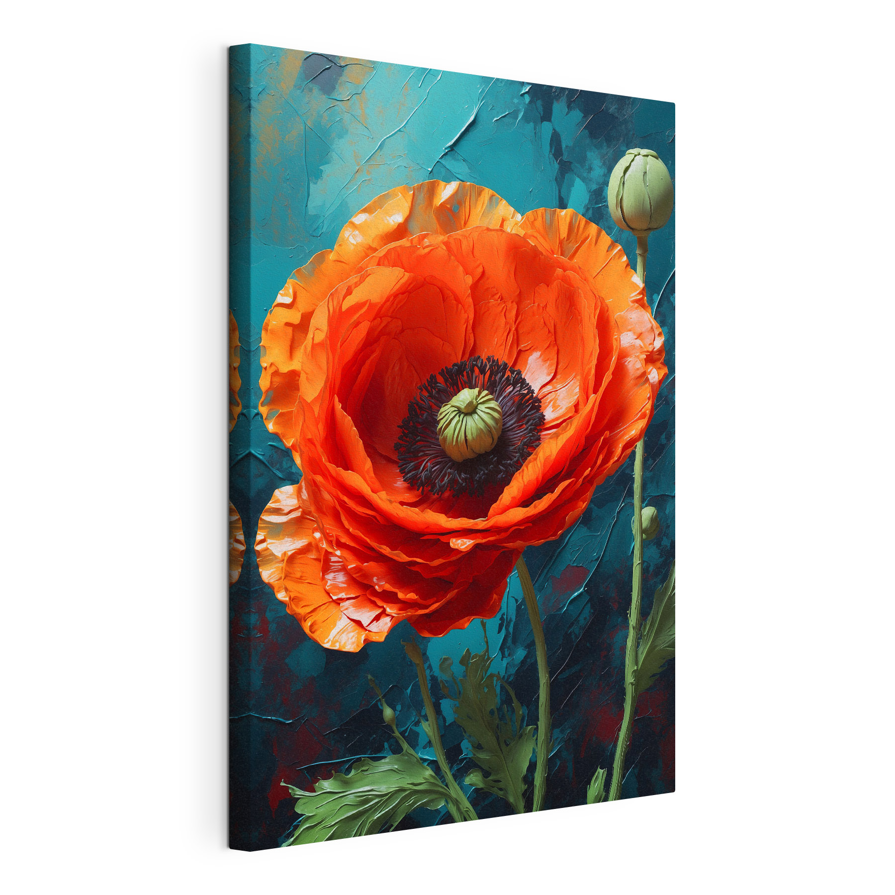 Vibrant orange poppy against blue background