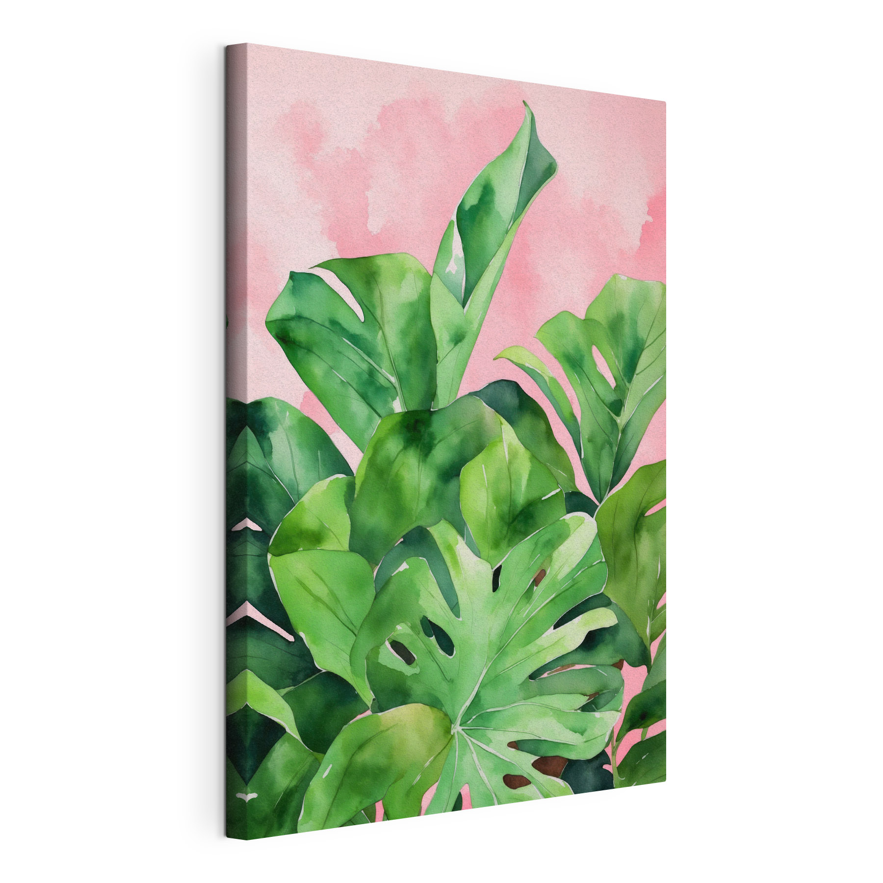 Vibrant green leaves on pink backdrop